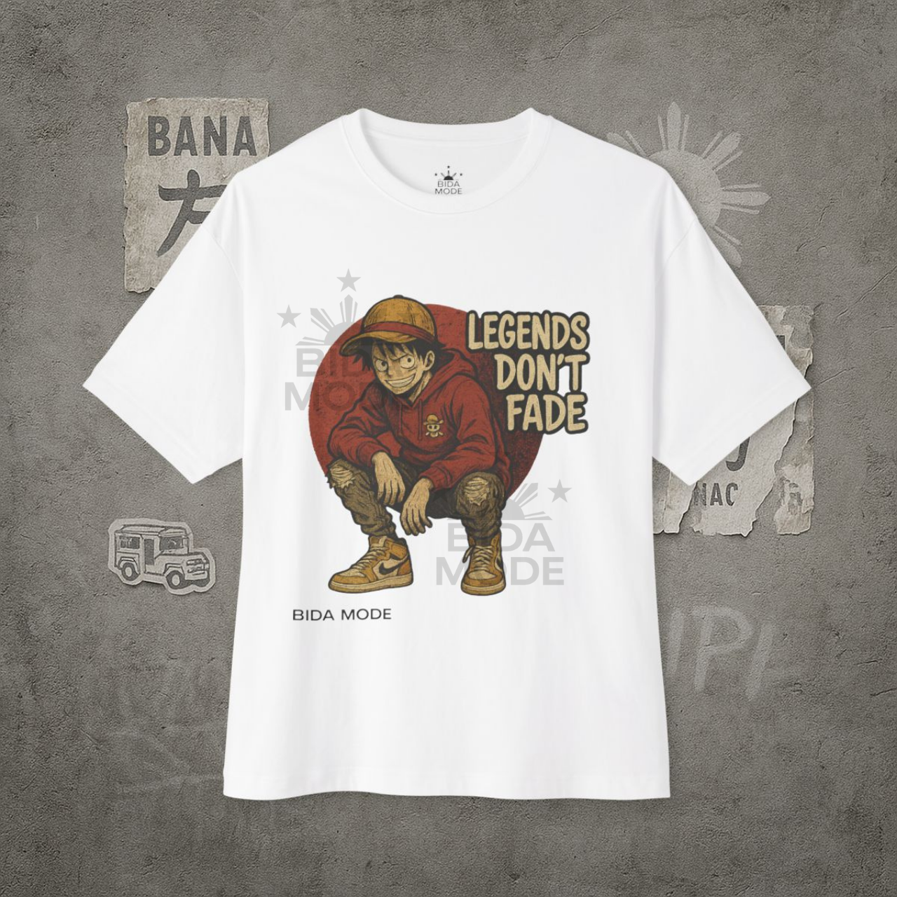 Luffy Streetwear Shirt | Legends Dont Fade Anime Graphic Tee | Luffy Inspired One Piece T-Shirt | Unisex Oversized Streetwear Top