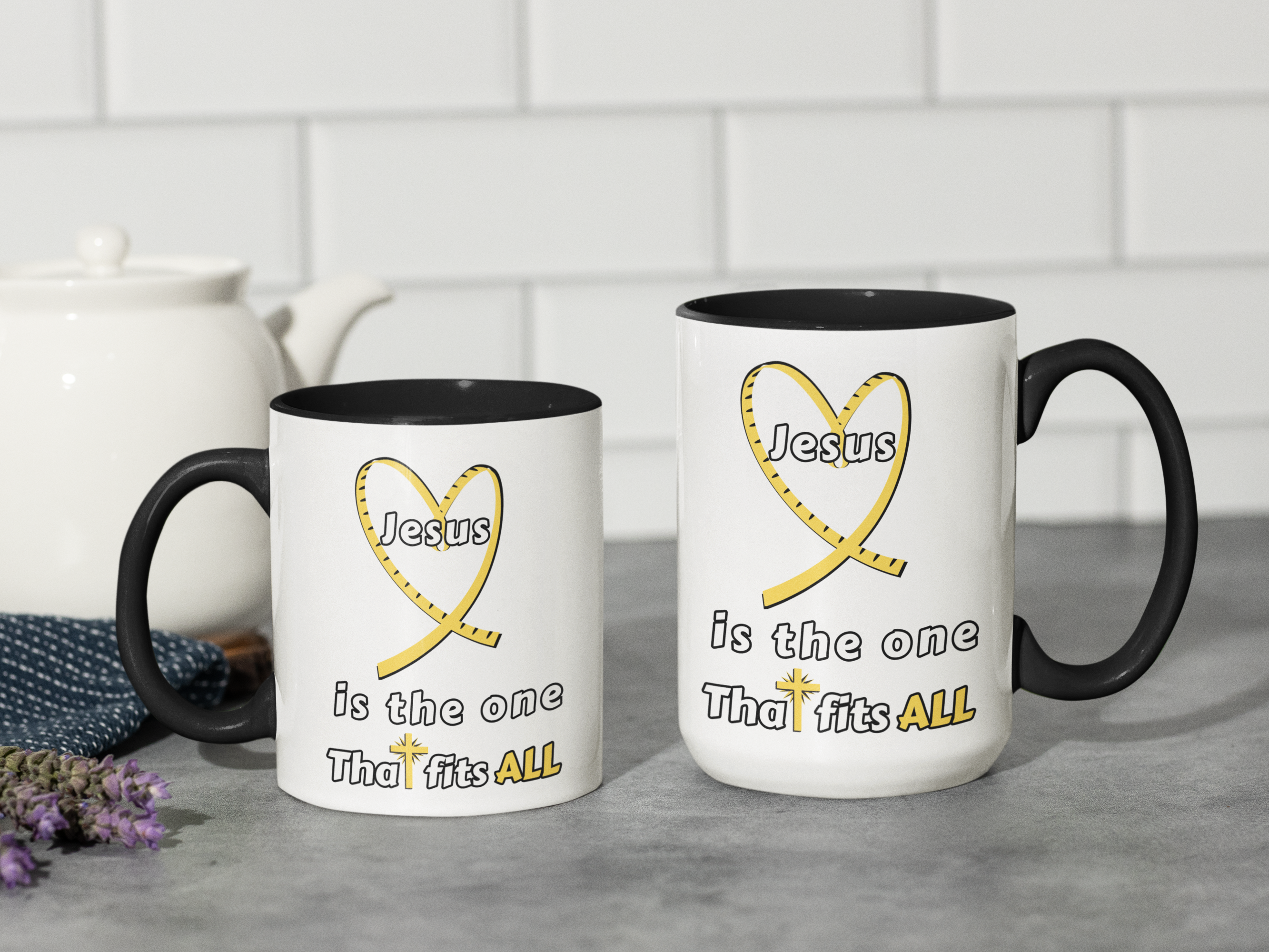 Jesus Fits All Inspirational Accent Coffee Mug (11, 15oz) product thumbnail image