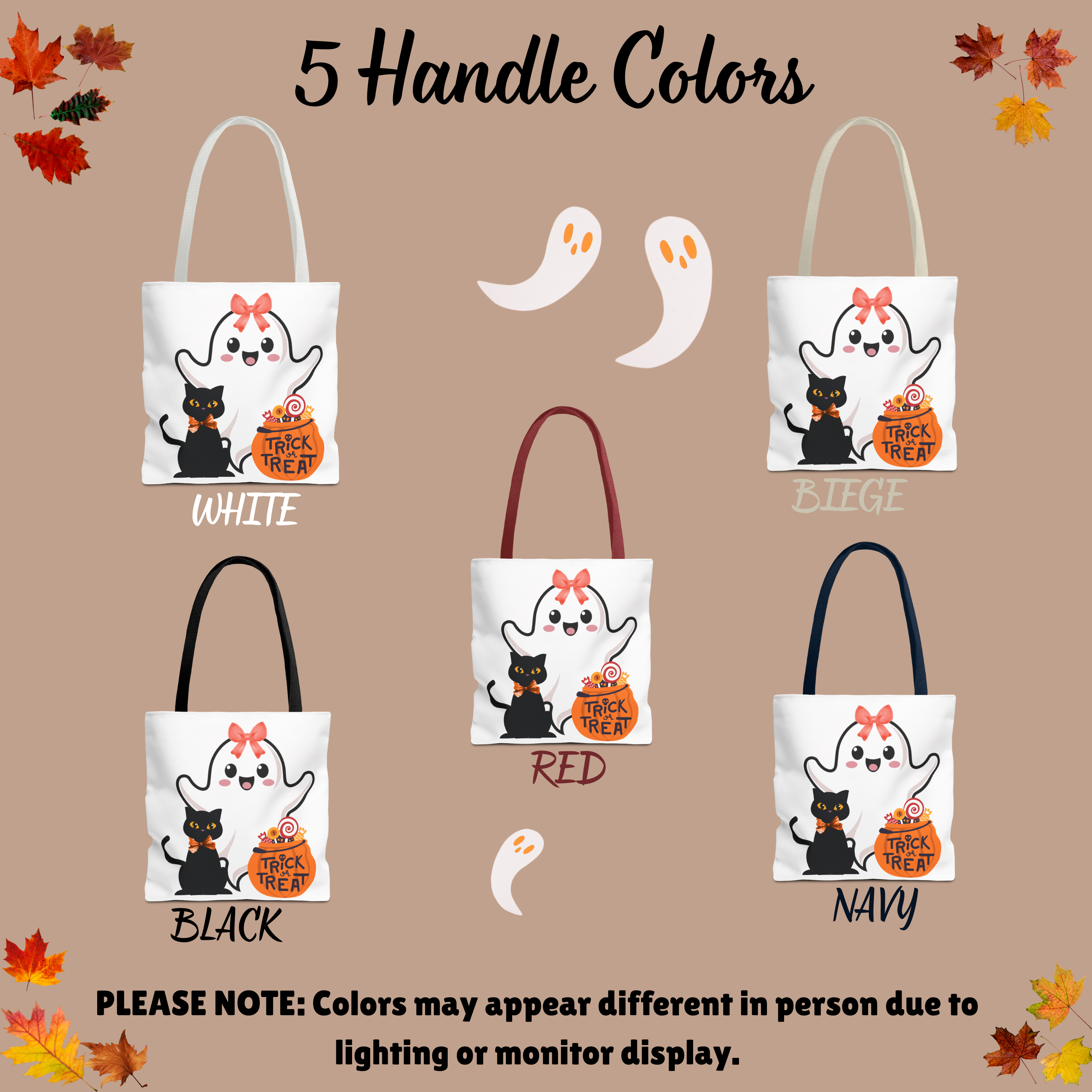 Halloween Ghost &amp; Cat Tote Bag, Trick or Treat Bag, Fall Shopper, Spooky Style, Gift for Cat Lovers, Autumn Accessory product thumbnail image