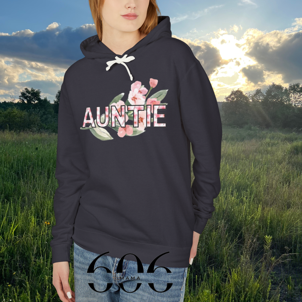 100% Cotton Floral Auntie Hoodie | Unisex Lightweight Sweatshirt, Gift for Aunt, Mother's Day Gift, Casual Wear, Cozy Sweatshirt product thumbnail image