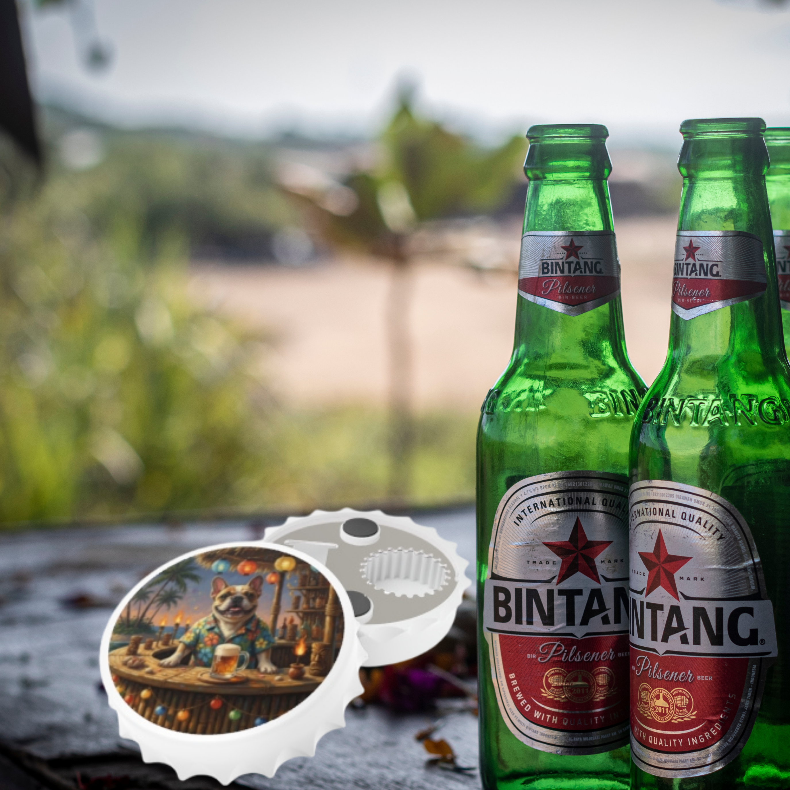 🍹 Frenchie Tiki Bar Bottle Opener | Tropical Dog Lover’s Gift, Fun Barware Accessory, Beach Party Essential