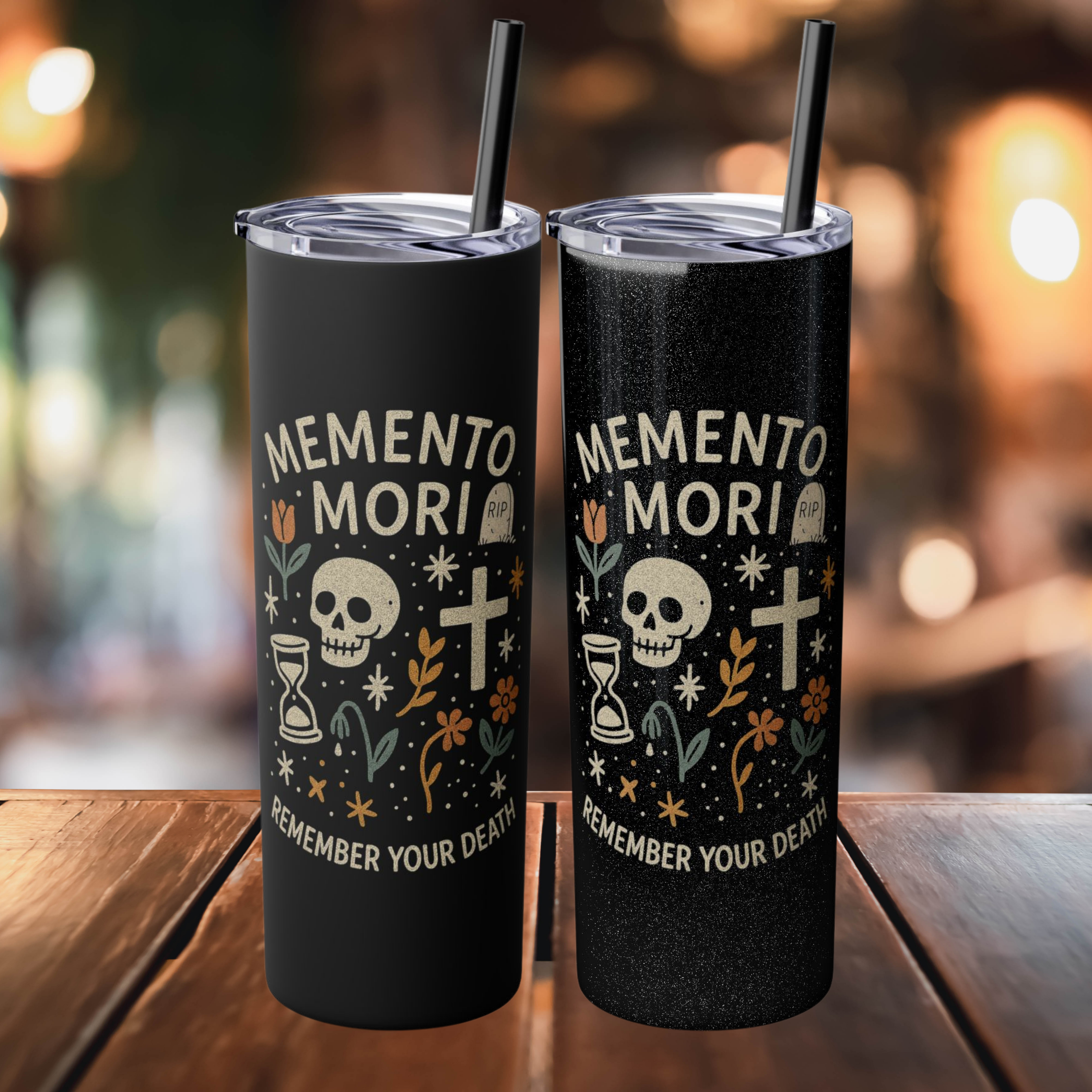 Memento Mori Tumbler: Catholic Halloween Cup with Straw product thumbnail image