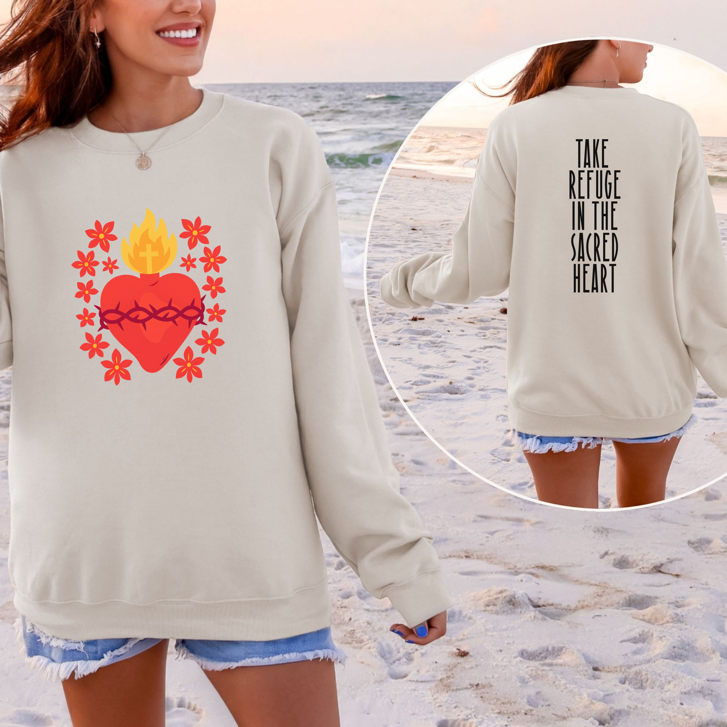 Sacred Heart Crewneck Sweatshirt, Cozy Unisex Sweatshirt, Inspirational Gift for Faith, Perfect for Holidays, Casual Wear product thumbnail image