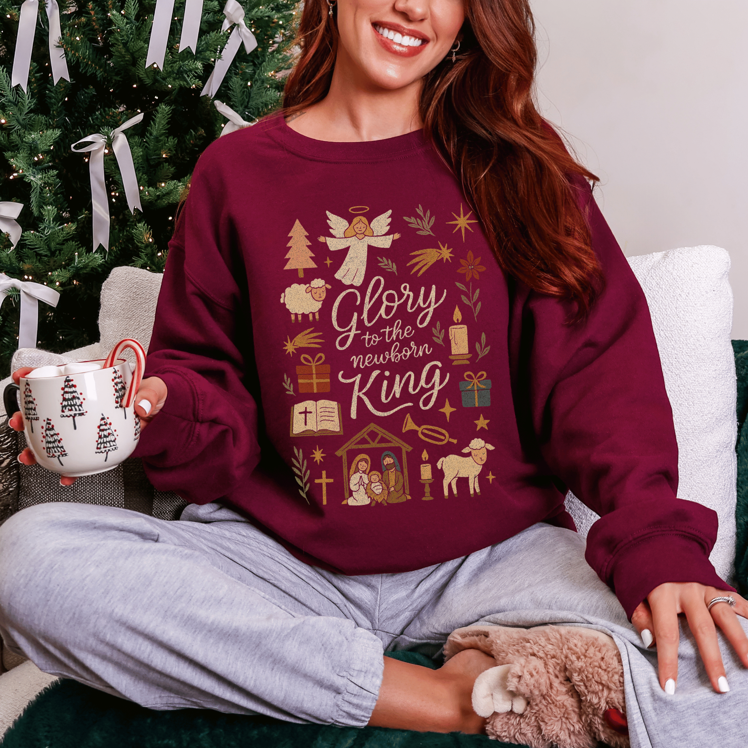 Vintage Christmas Doodle Sweatshirt: Christian Christmas Sweater product thumbnail image Vintage Christmas Doodle Sweatshirt: Christian Christmas Sweater product thumbnail image