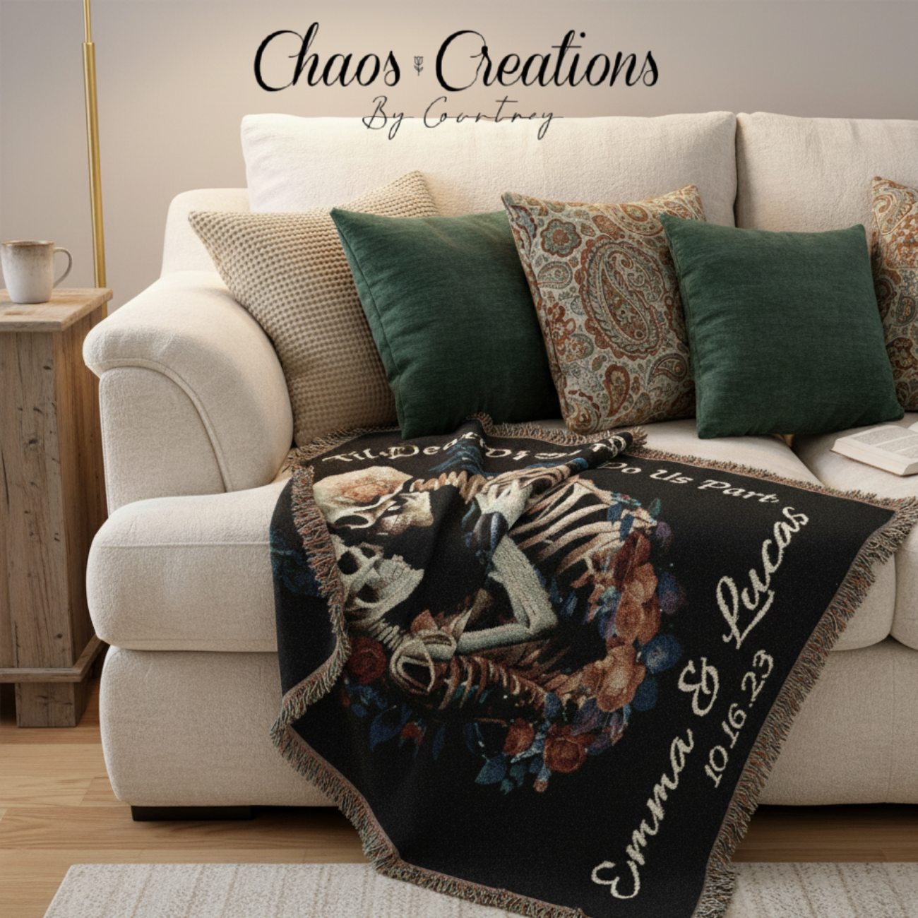 Romantic Skeleton Woven Blanket, Cozy Home Decor, Gift for Halloween, Anniversary, or Valentine's Day, Cute Throw Blanket, Gothic Style, Bestseller product thumbnail image