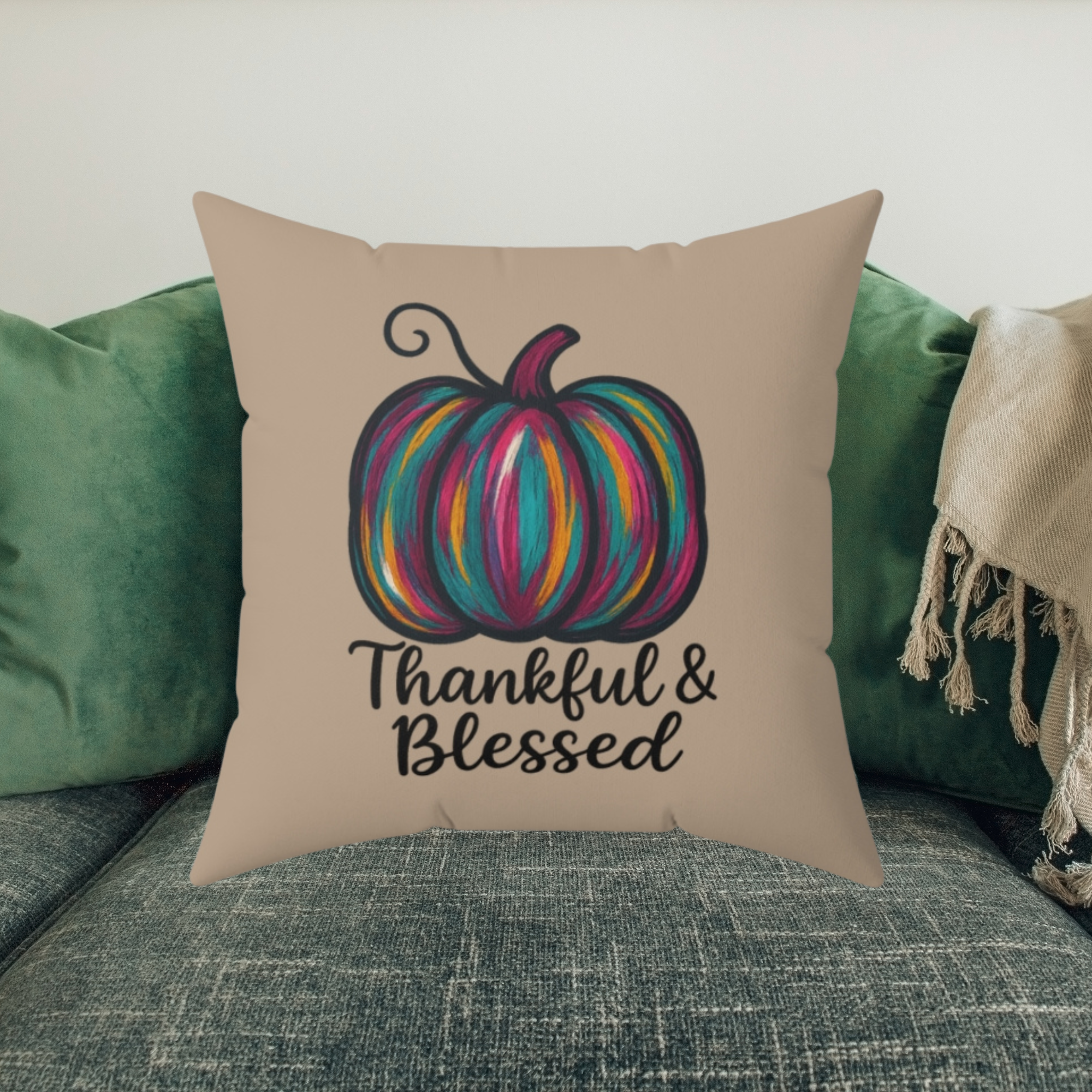 Fall Watercolor Pumpkin Pillow: Thankful and Blessed product thumbnail image Fall Watercolor Pumpkin Pillow: Thankful and Blessed product thumbnail image