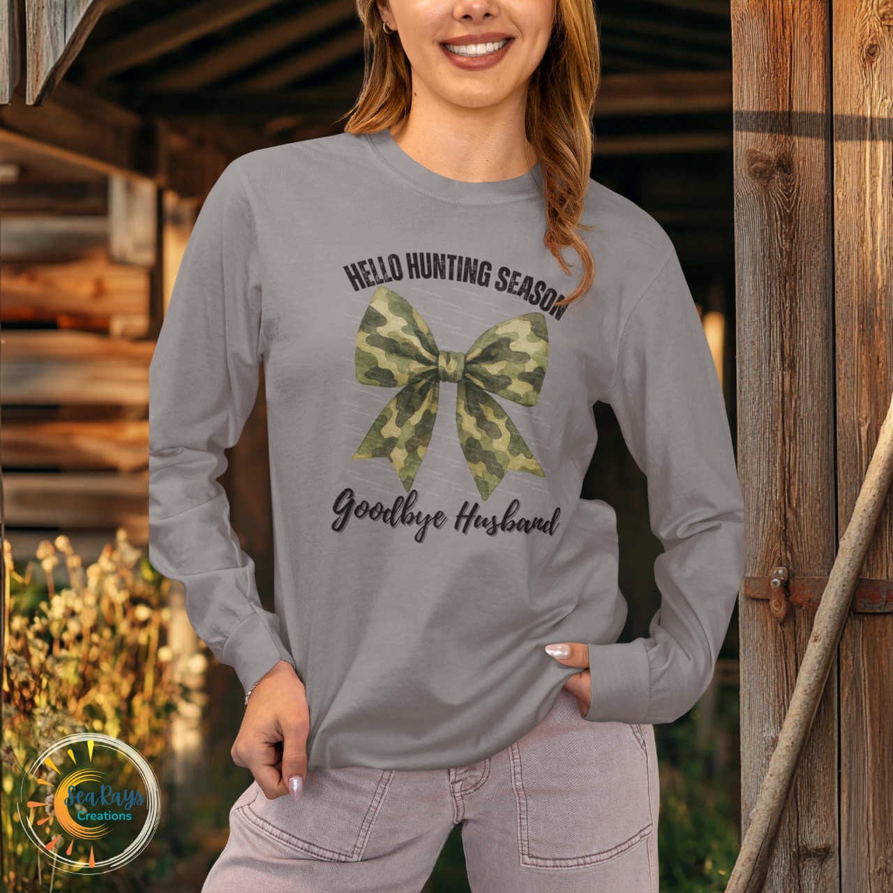 Unisex Long Sleeve Tee - Hunting Season Goodbye Husband Shirt, Camouflage Gift for Hunters, Comfortable Fishing Apparel, Outdoor Event [...] product thumbnail image