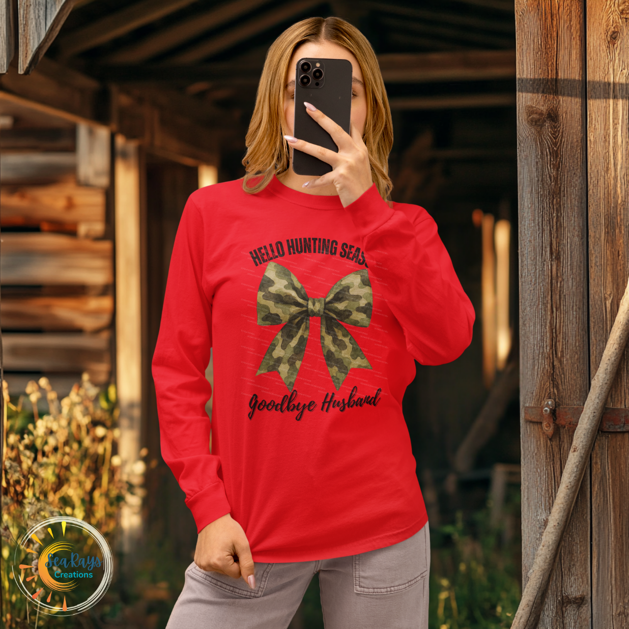 Unisex Long Sleeve Tee - Hunting Season Goodbye Husband Shirt, Camouflage Gift for Hunters, Comfortable Fishing Apparel, Outdoor Event [...] product thumbnail image