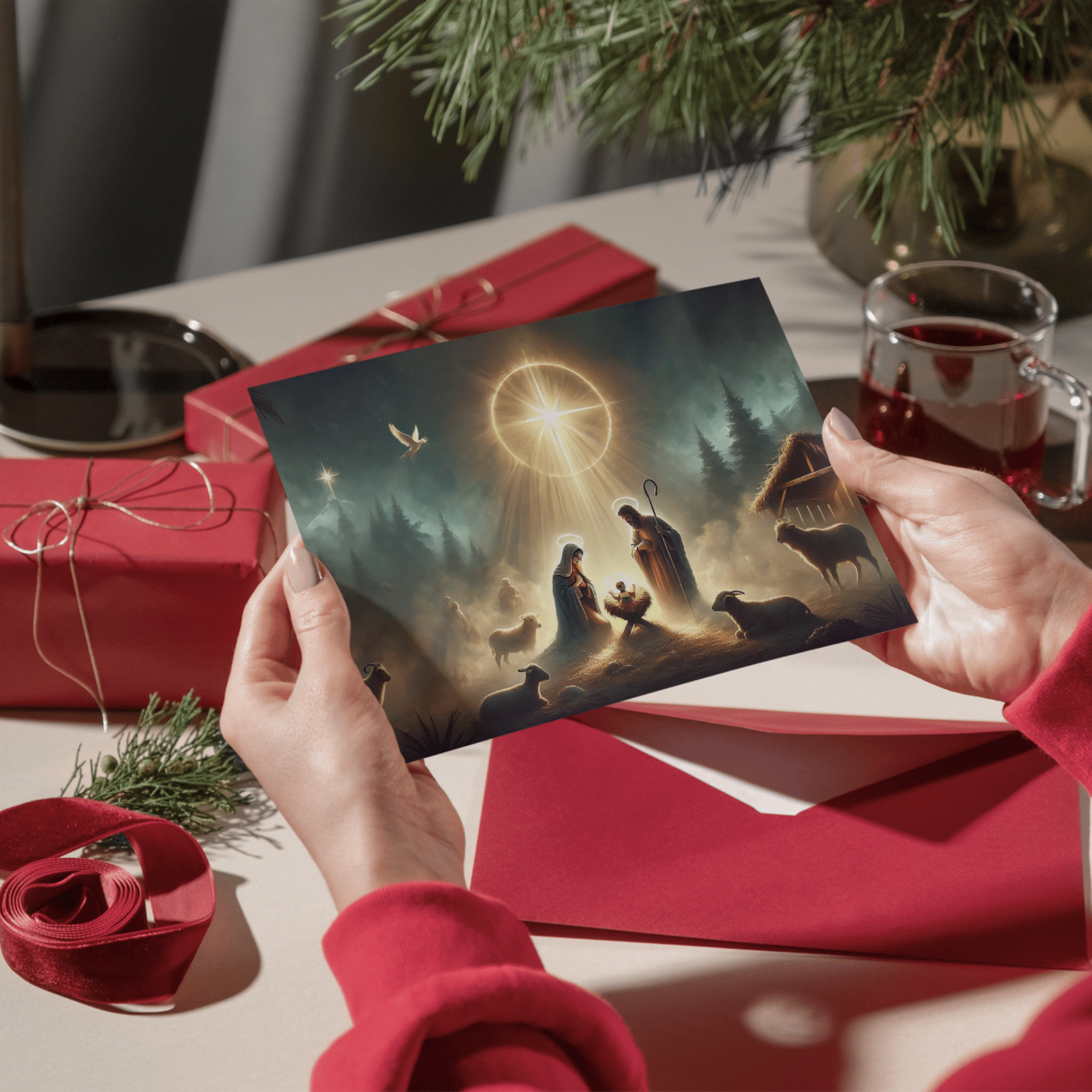 Nativity Christmas Card Set Religious Holiday Greeting Cards with Envelopes Manger Scene And Baby Jesus product thumbnail image