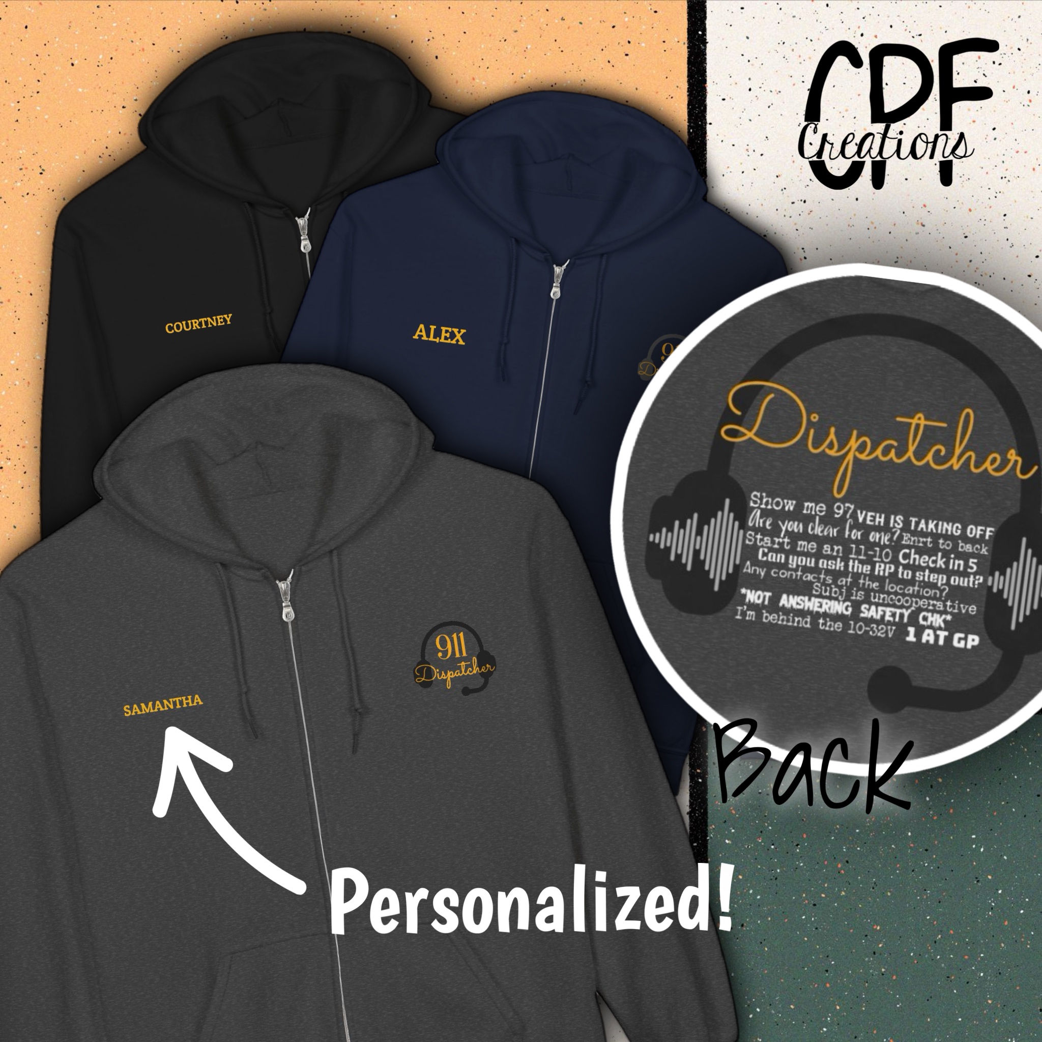 911 Dispatcher Radio Traffic Zip Hoodie Personalizable product thumbnail image 911 Dispatcher Radio Traffic Zip Hoodie Personalizable product thumbnail image
