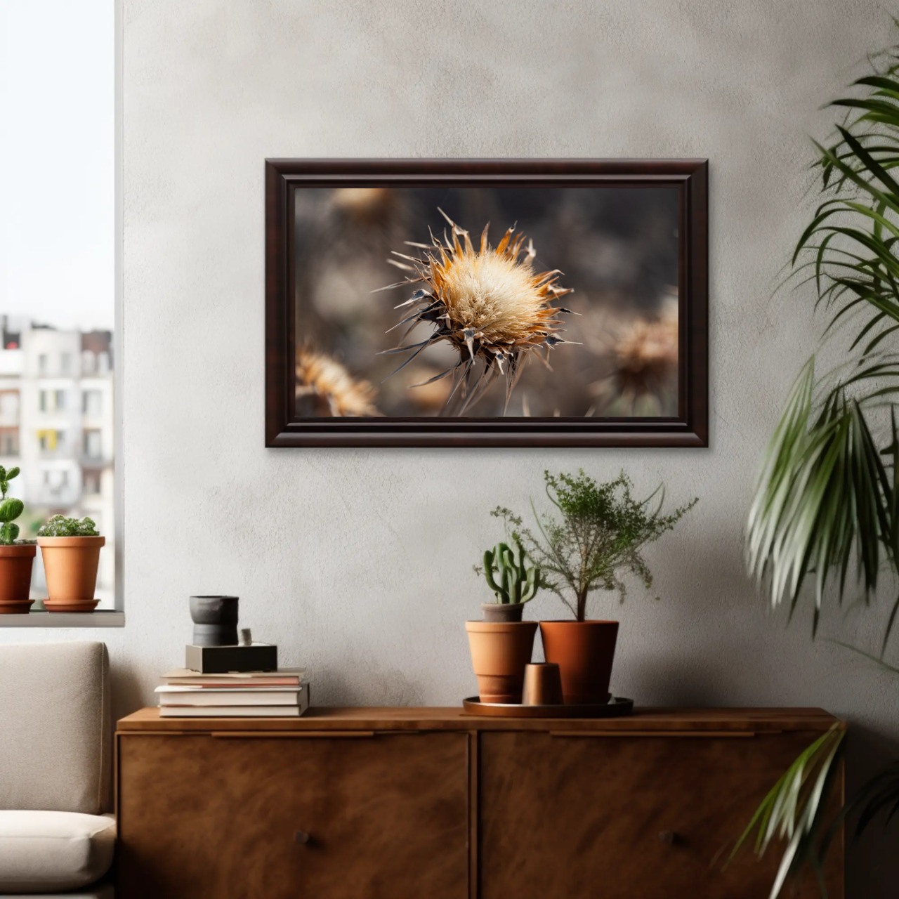 Sundried Thistle Crown – Shlomi Mounted Art Print – Warm Botanical Wall Decor for Suites &amp; Homes product thumbnail image