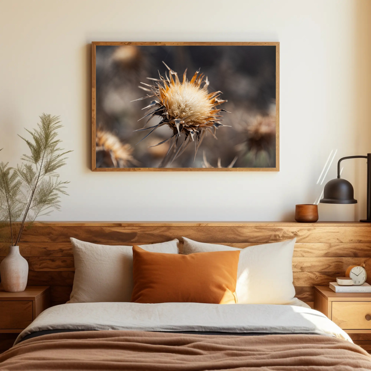 Sundried Thistle Crown – Shlomi Mounted Art Print – Warm Botanical Wall Decor for Suites &amp; Homes product thumbnail image