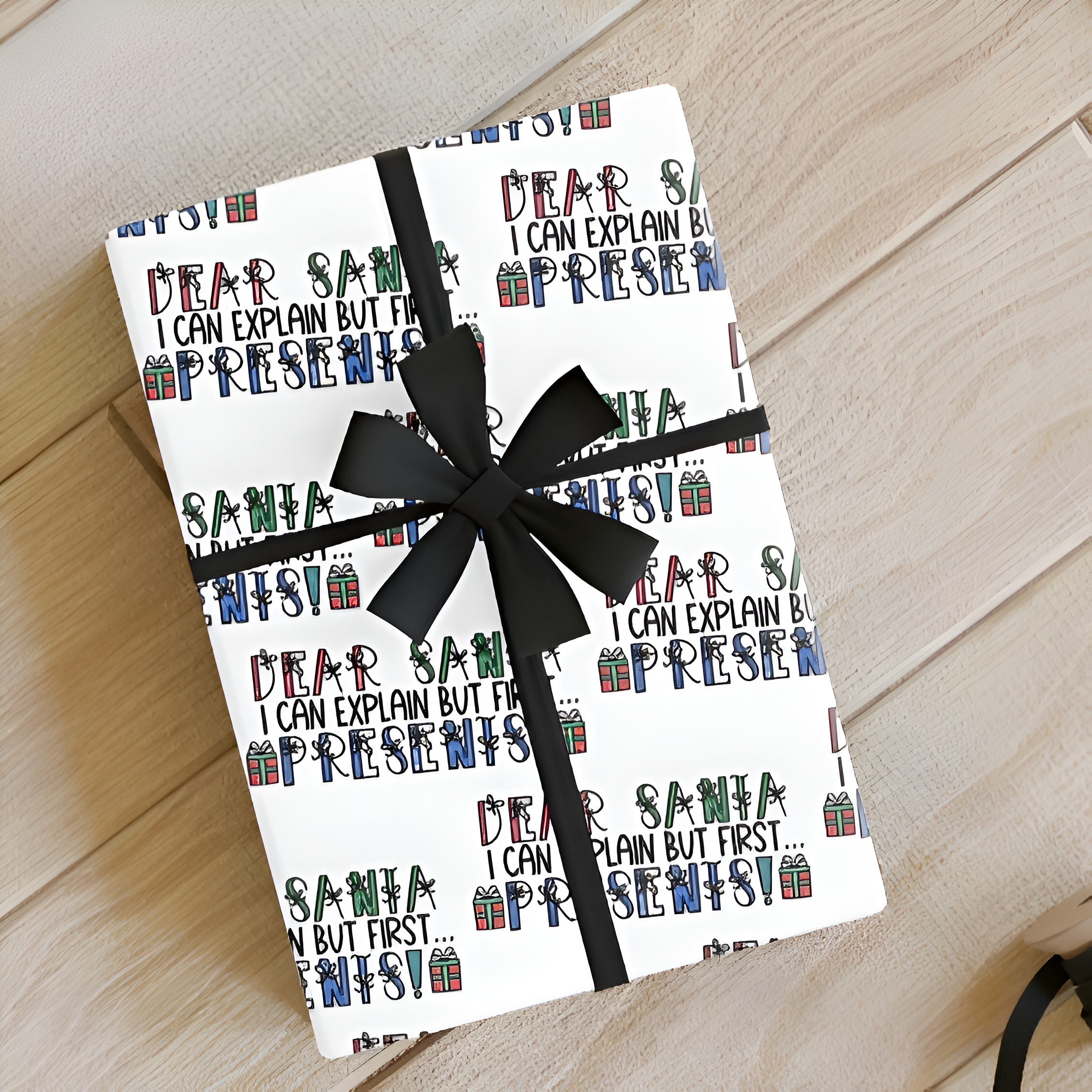Dear Santa, I can explain, but first Presents- Holiday Gift Wrapping Paper Roll - Christmas Theme, Eco-friendly, Gift Wrap, Seasonal Decor, Party Supplies, Santa & Grinch Design product thumbnail image Dear Santa, I can explain, but first Presents- Holiday Gift Wrapping Paper Roll - Christmas Theme, Eco-friendly, Gift Wrap, Seasonal Decor, Party Supplies, Santa & Grinch Design product thumbnail image