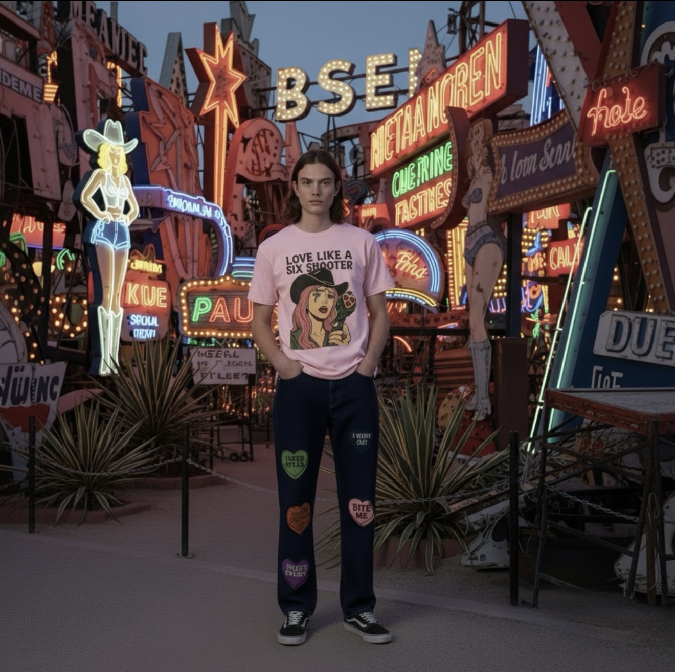 Unisex Tee: Love Like a Six Shooter T-Shirt - Cupid Cowgirl Design product thumbnail image Unisex Tee: Love Like a Six Shooter T-Shirt - Cupid Cowgirl Design product thumbnail image