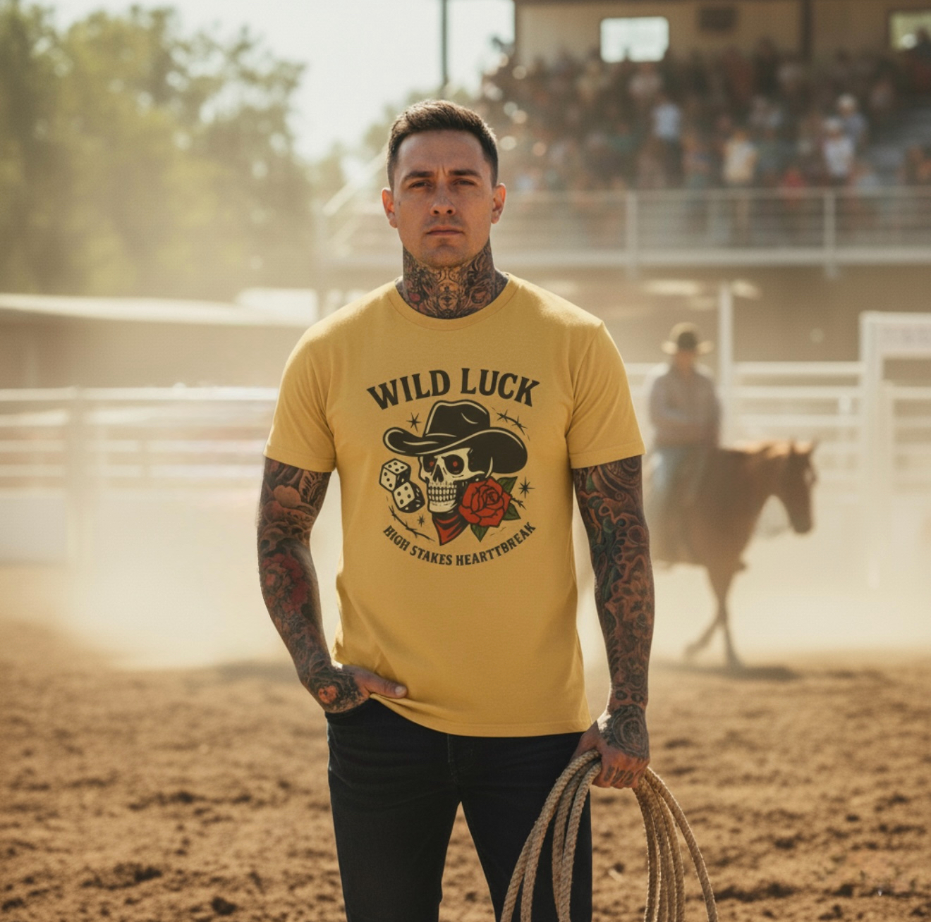 Wild Luck Graphic T-shirt, Unisex Trendy Tee, Vintage Western Style Top, Casual Apparel for All, Perfect Gift for Cowboys product thumbnail image