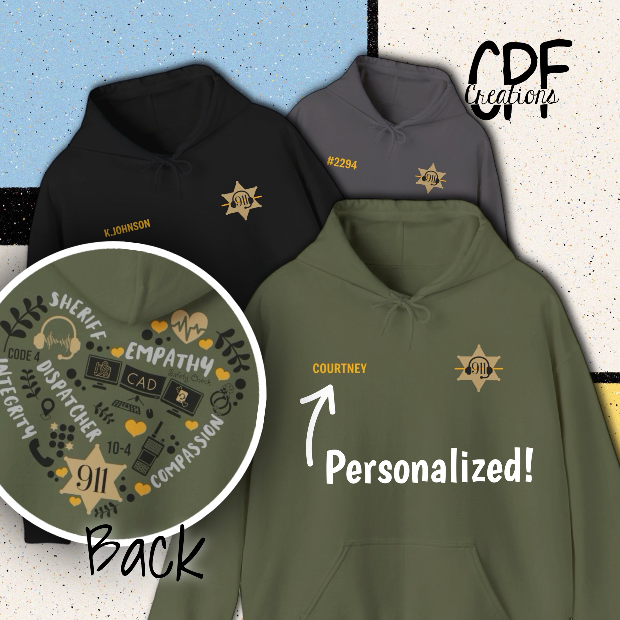 911 Sheriff Dispatcher Heart - Hooded Sweatshirt product thumbnail image 911 Sheriff Dispatcher Heart - Hooded Sweatshirt product thumbnail image