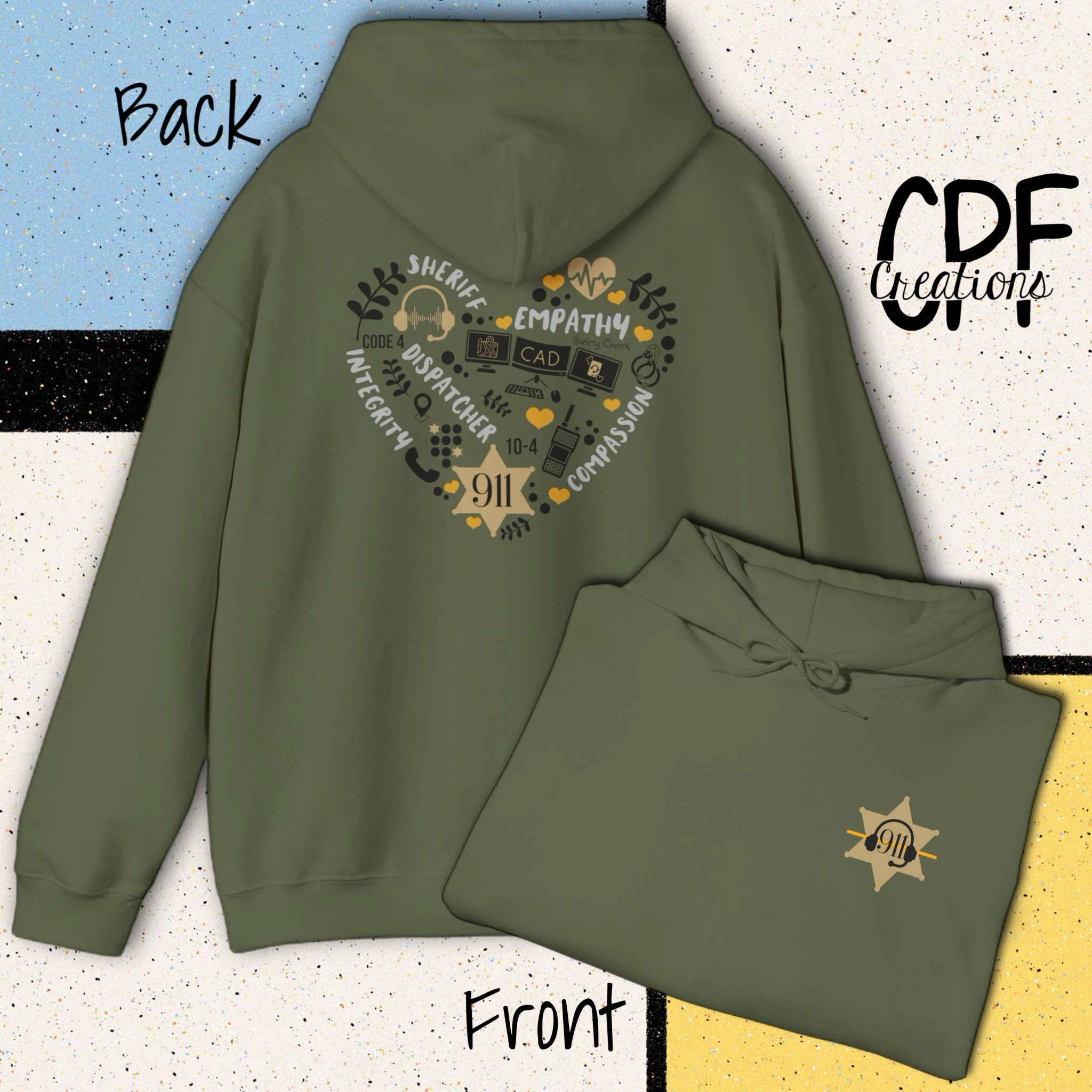911 Sheriff Dispatcher Heart - Hooded Sweatshirt product thumbnail image 911 Sheriff Dispatcher Heart - Hooded Sweatshirt product thumbnail image