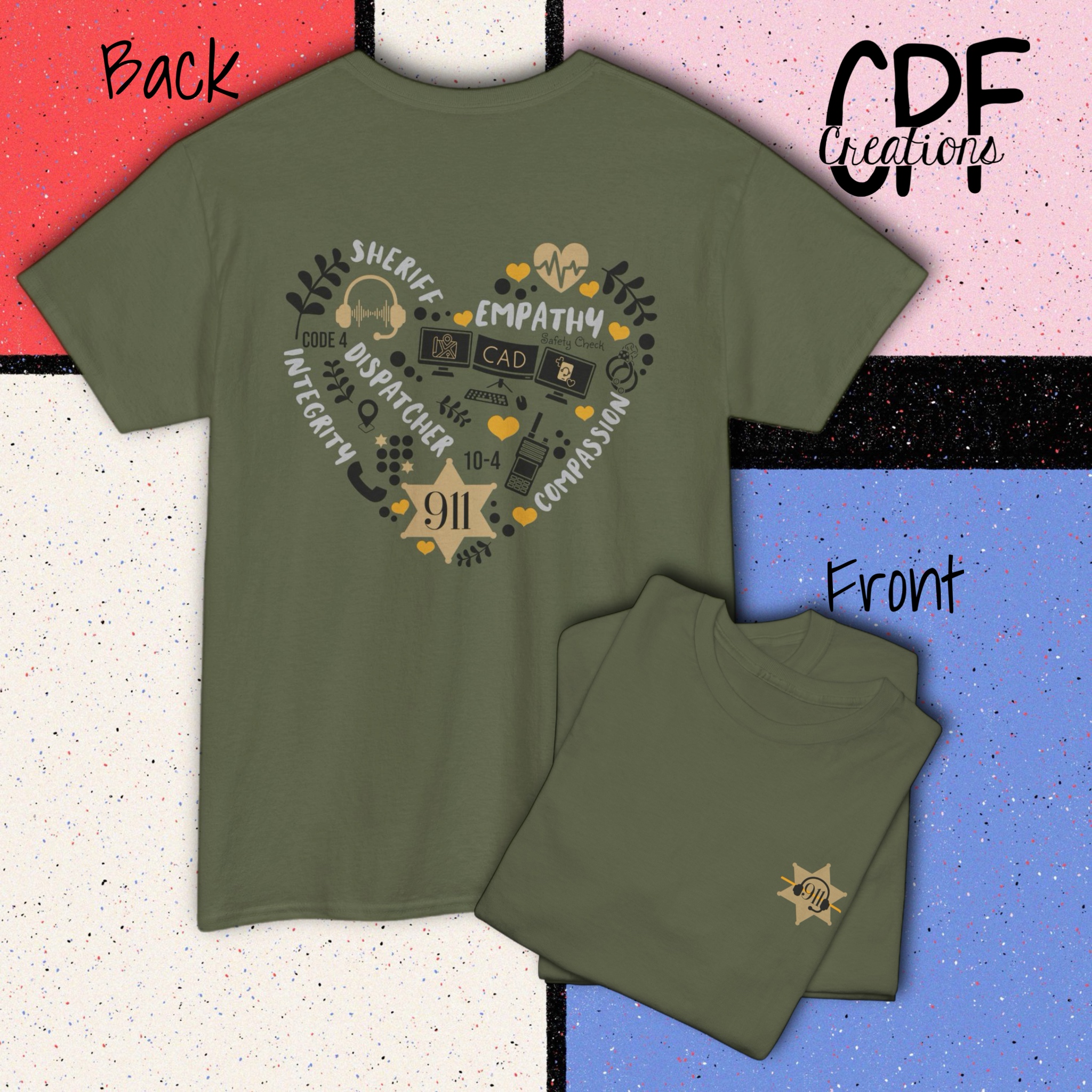 911 Sheriff Dispatcher Heart T-Shirt 