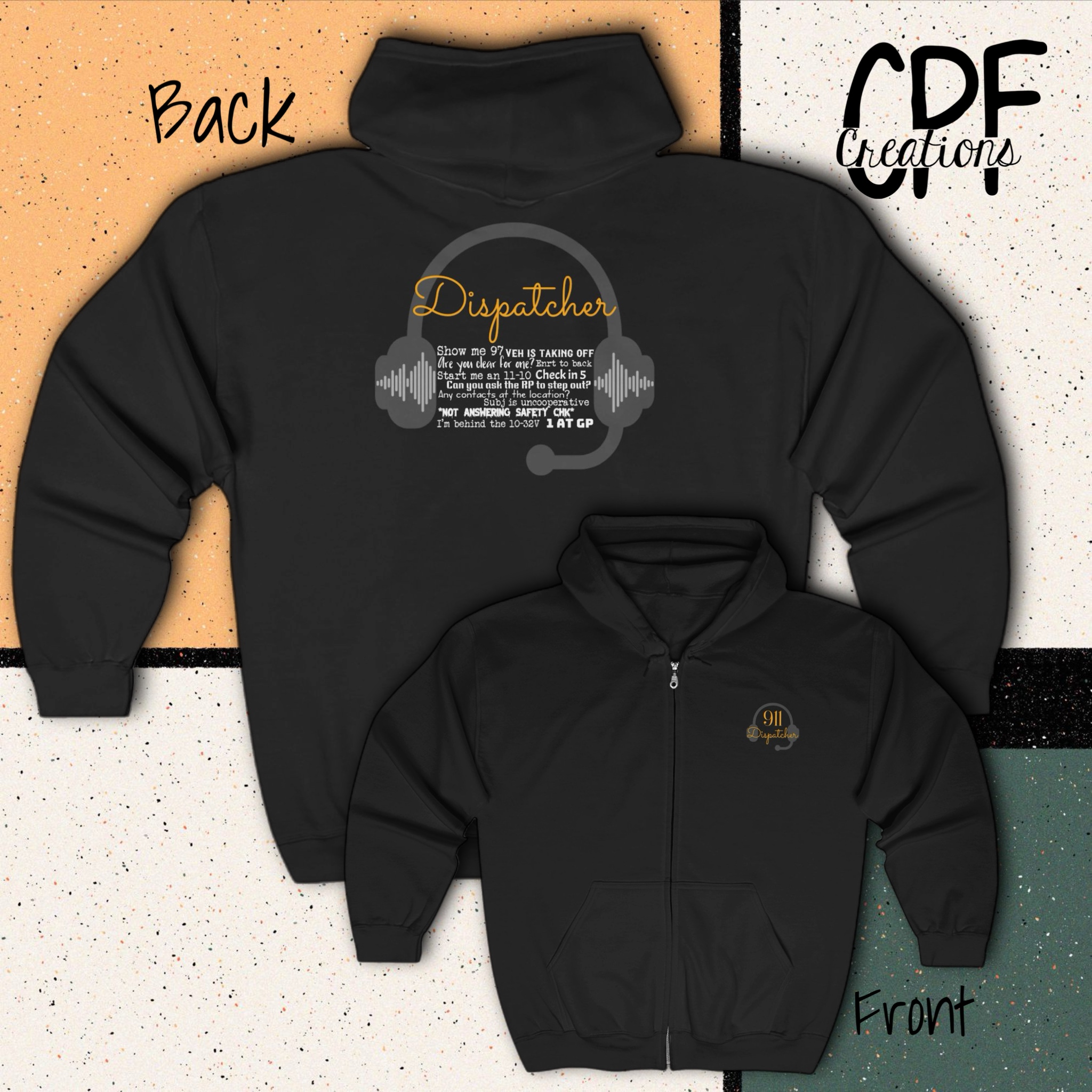 911 Dispatcher Radio Traffic Zip Hoodie Personalizable product thumbnail image 911 Dispatcher Radio Traffic Zip Hoodie Personalizable product thumbnail image