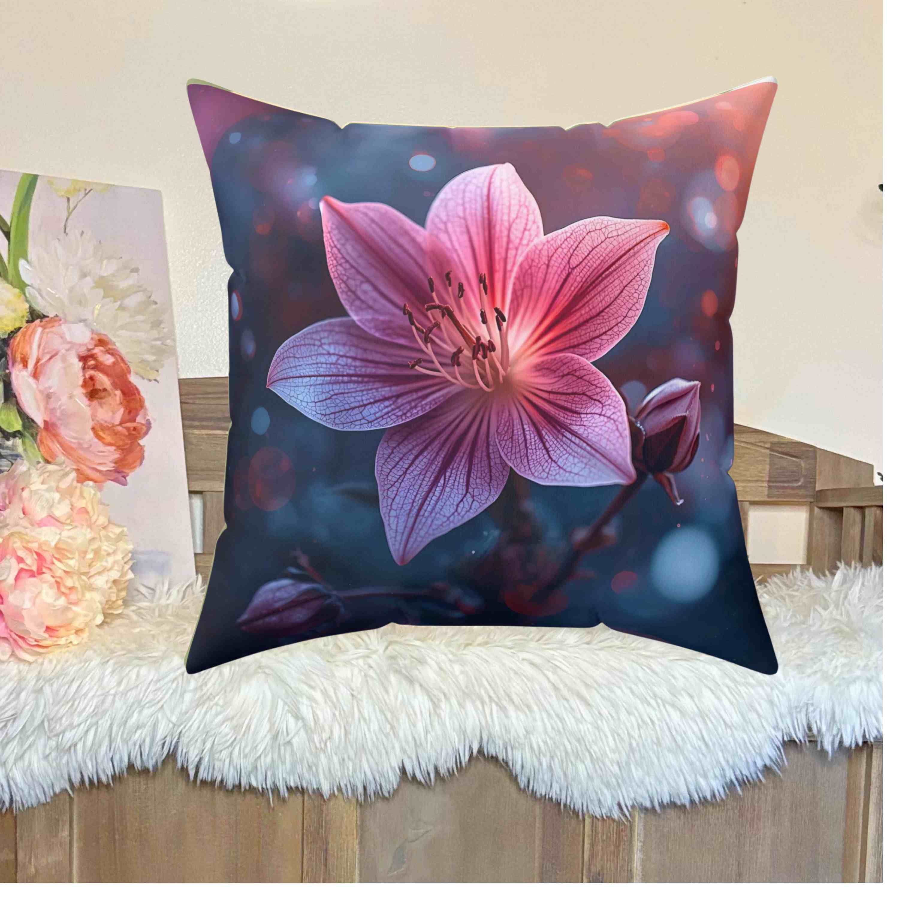 Floral Stargazer Decor Cushion | Elegant Polyester Pillow, Home Decor, Gift Idea, Spring Vibes, Cozy Living, Flower Lovers, Collectors product thumbnail image