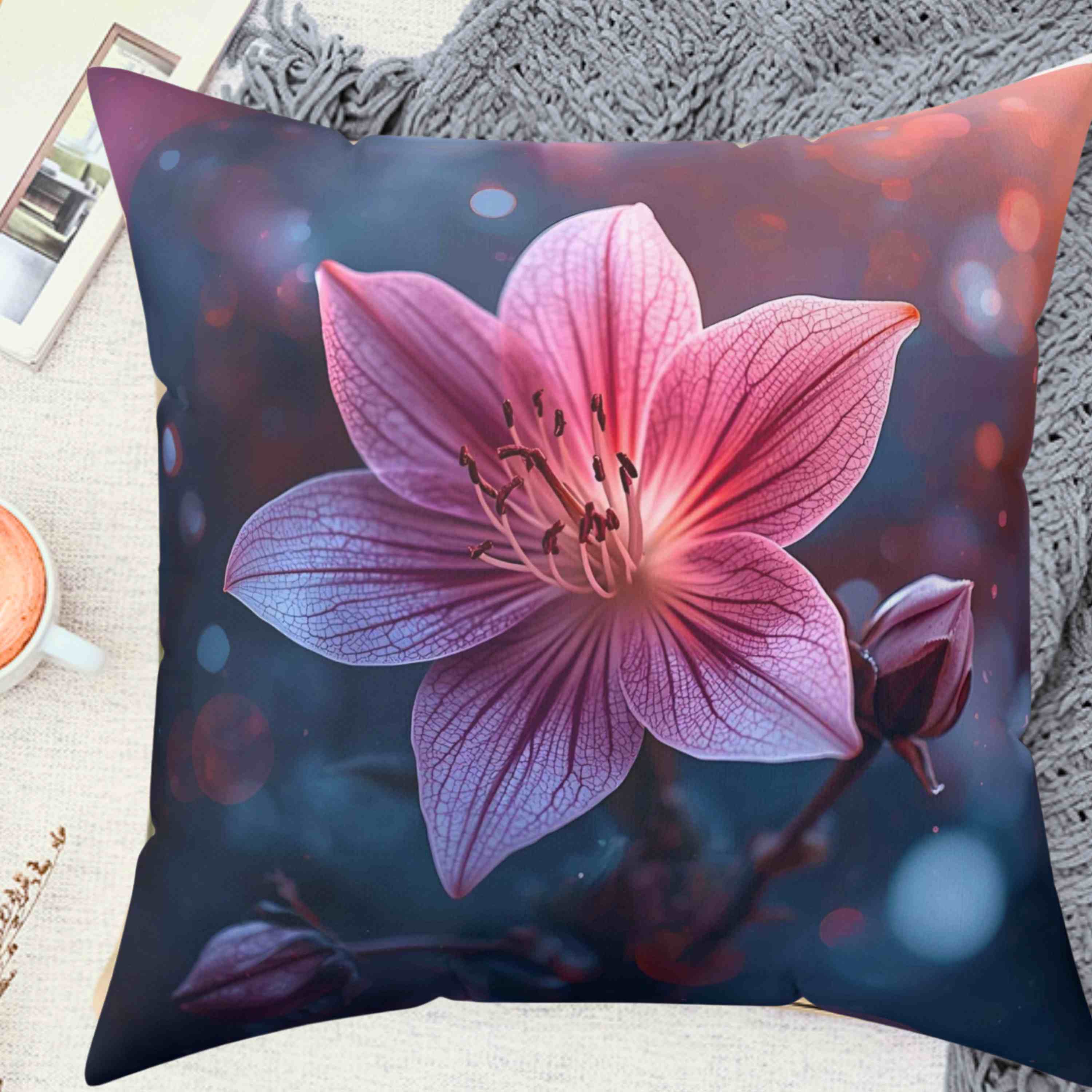 Floral Stargazer Decor Cushion | Elegant Polyester Pillow, Home Decor, Gift Idea, Spring Vibes, Cozy Living, Flower Lovers, Collectors