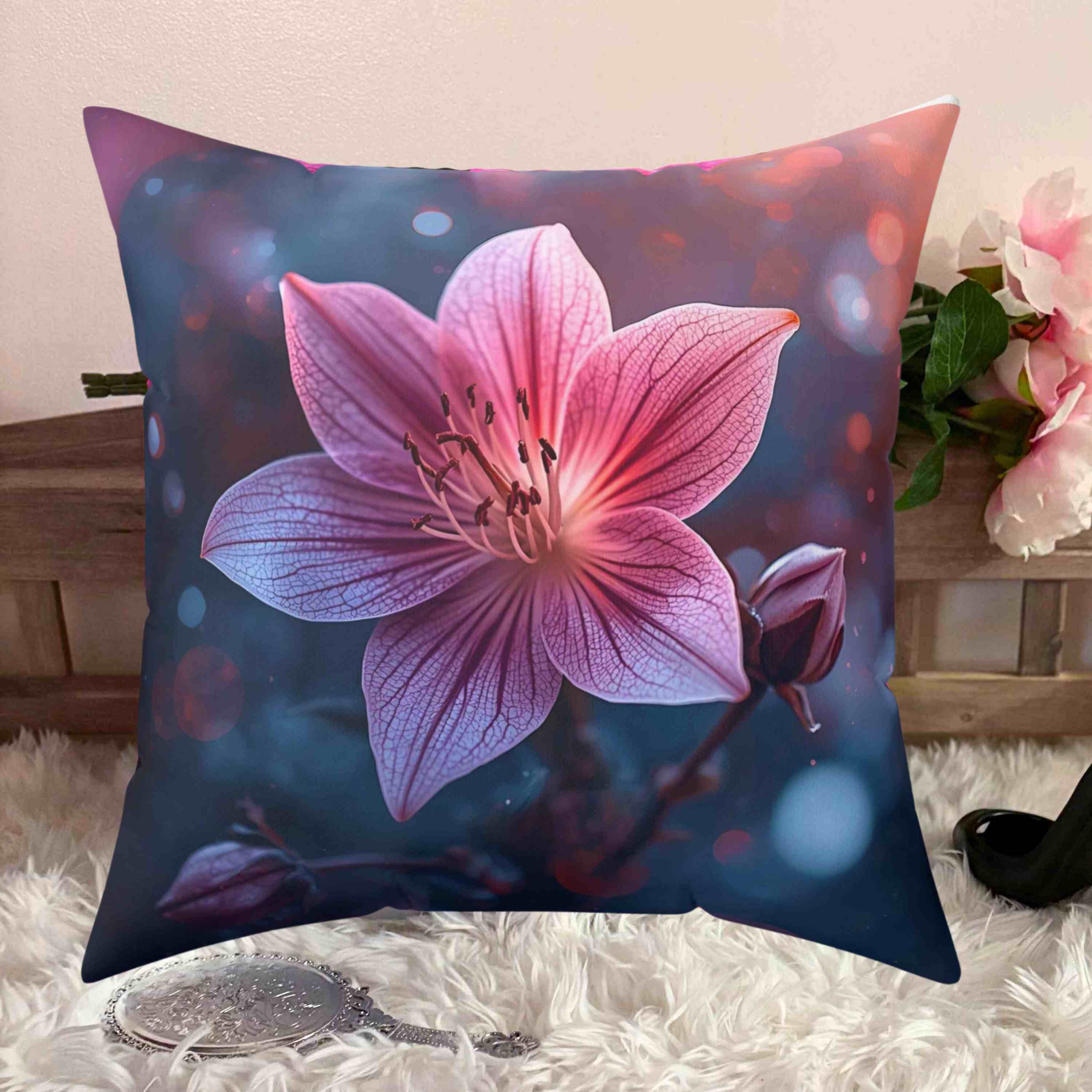 Floral Stargazer Decor Cushion | Elegant Polyester Pillow, Home Decor, Gift Idea, Spring Vibes, Cozy Living, Flower Lovers, Collectors product thumbnail image