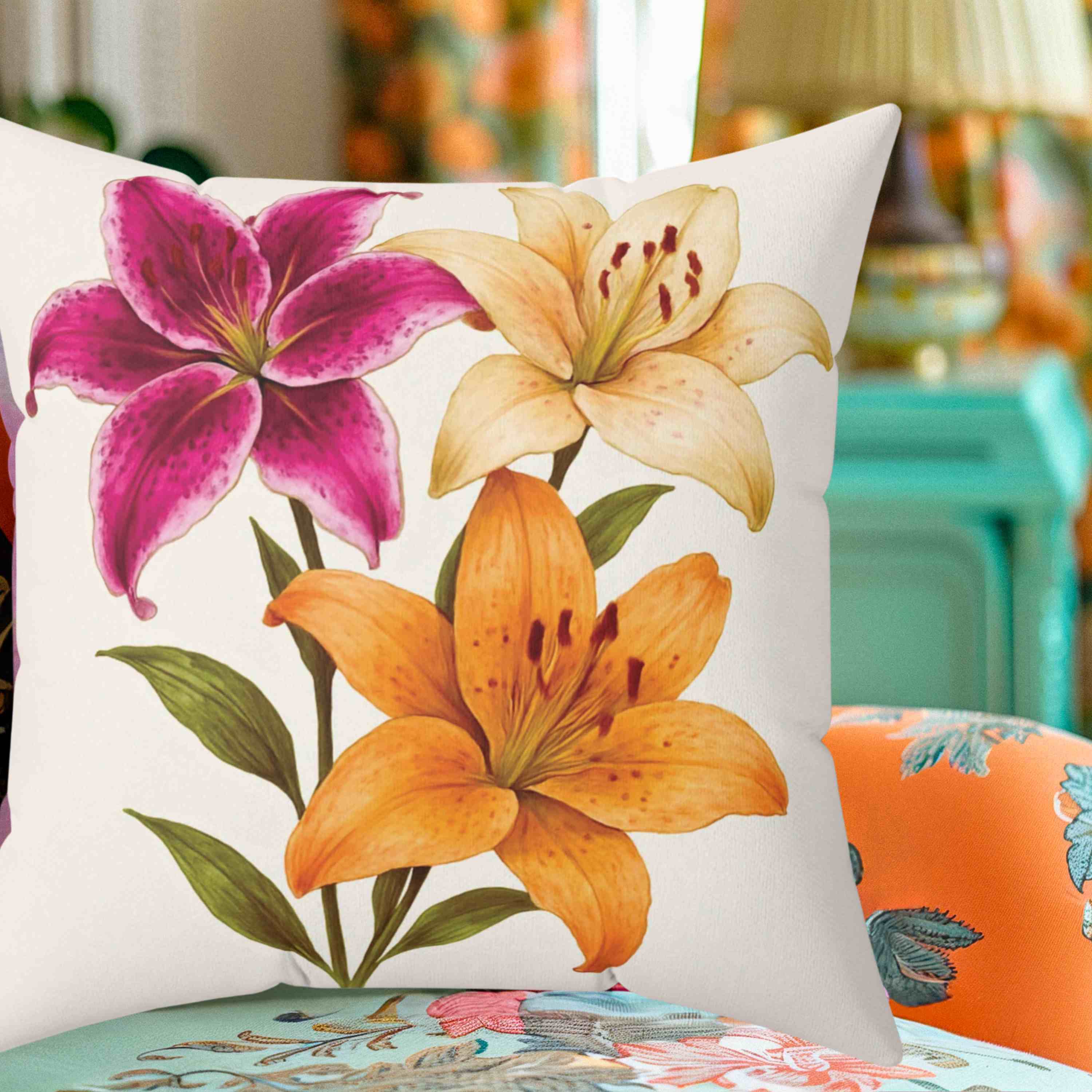 Stargazer with 2 sides Square Pillow, Decorative Pillow, Home Décor, Gift for Her, Spring Decor, Flower Accent Cushion, Collectors product thumbnail image