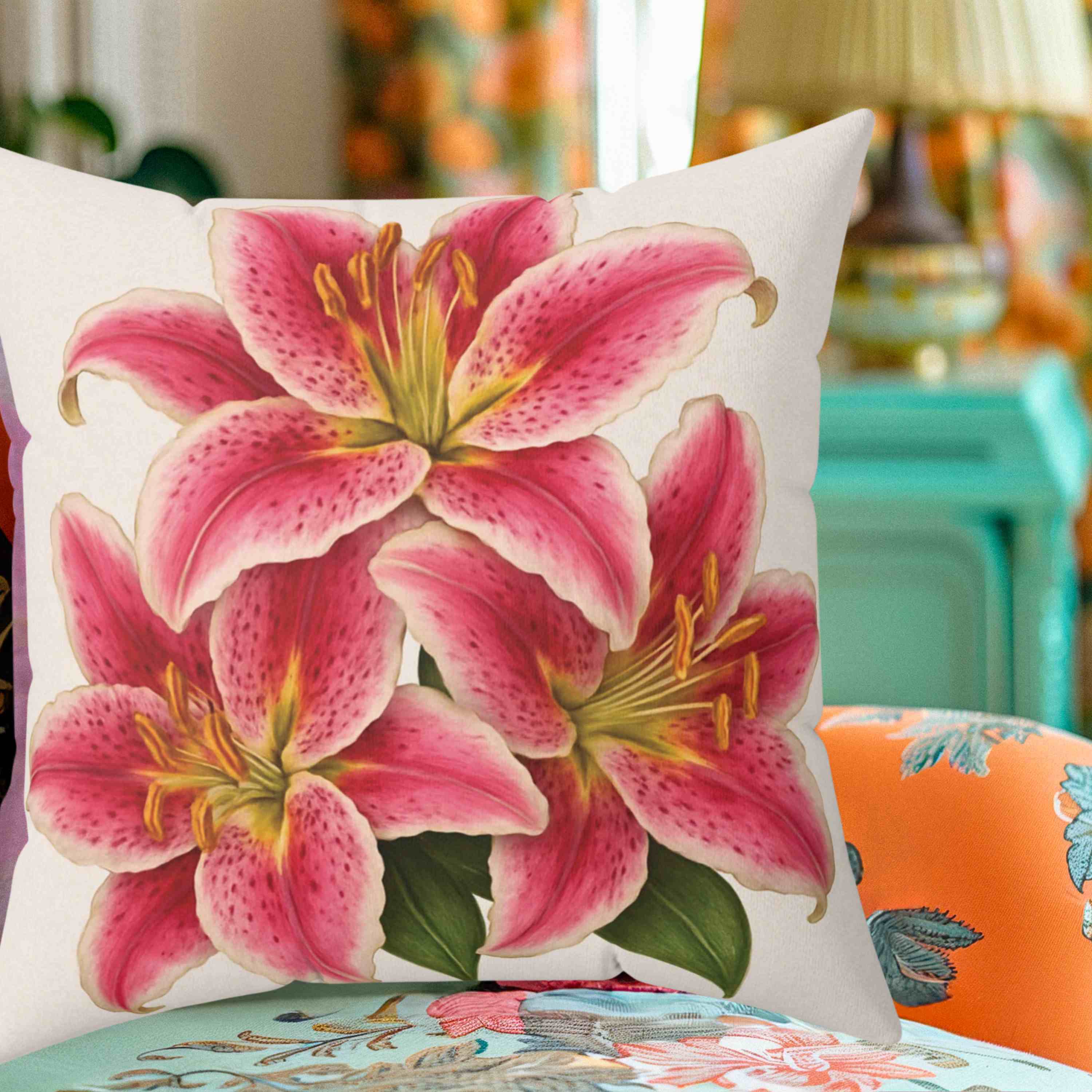 Stargazer with 2 sides Square Pillow, Decorative Pillow, Home Décor, Gift for Her, Spring Decor, Flower Accent Cushion, Collectors product thumbnail image