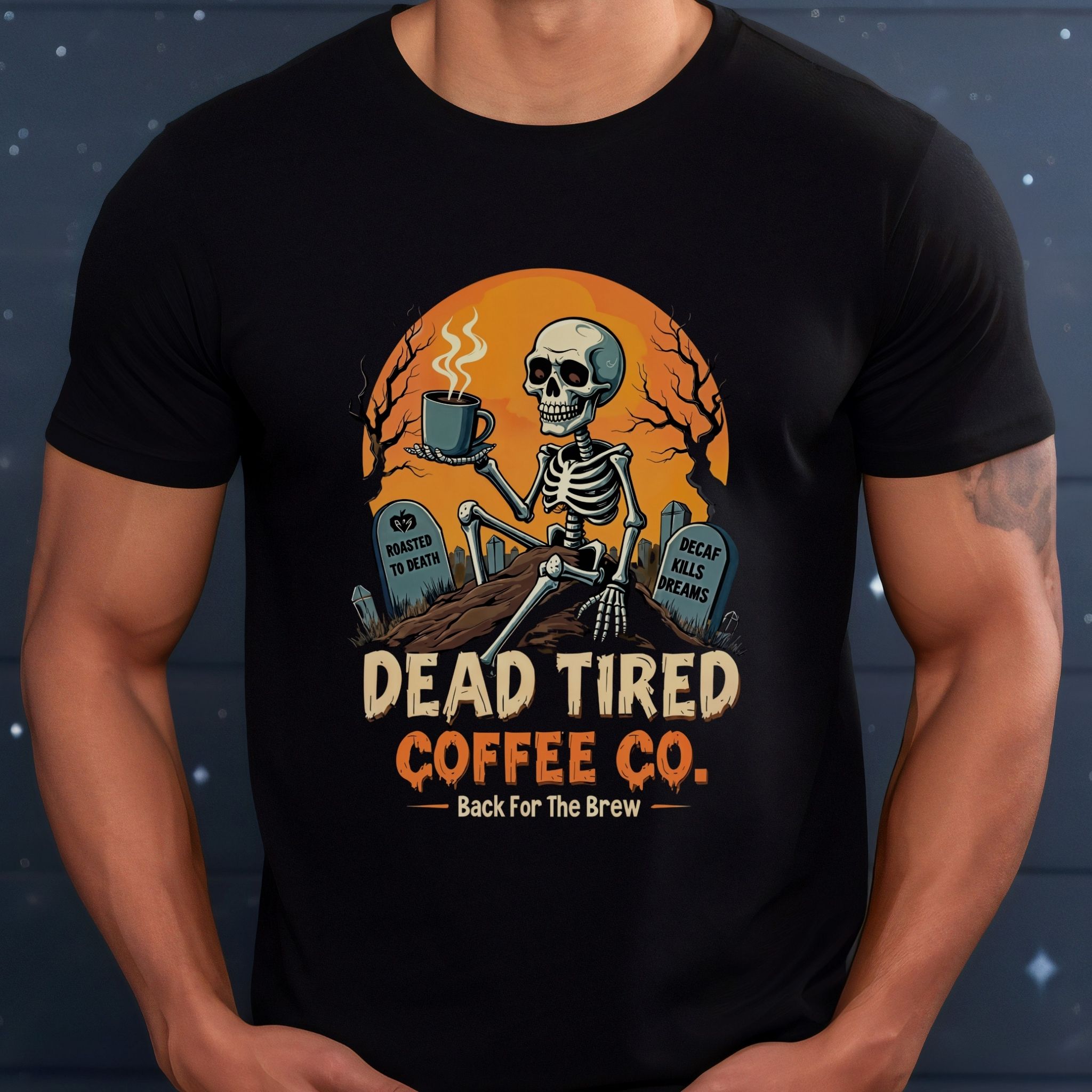 Funny Skeleton Coffee T-Shirt: Halloween Parody Graphic Tee product thumbnail image Funny Skeleton Coffee T-Shirt: Halloween Parody Graphic Tee product thumbnail image