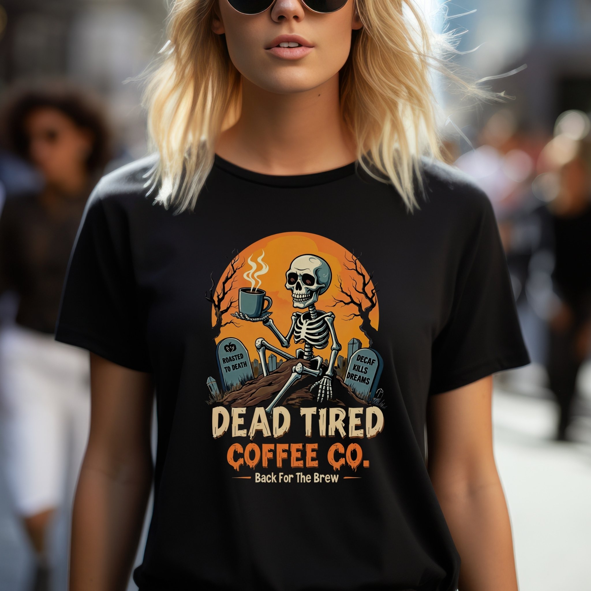 Funny Skeleton Coffee T-Shirt: Halloween Parody Graphic Tee product thumbnail image