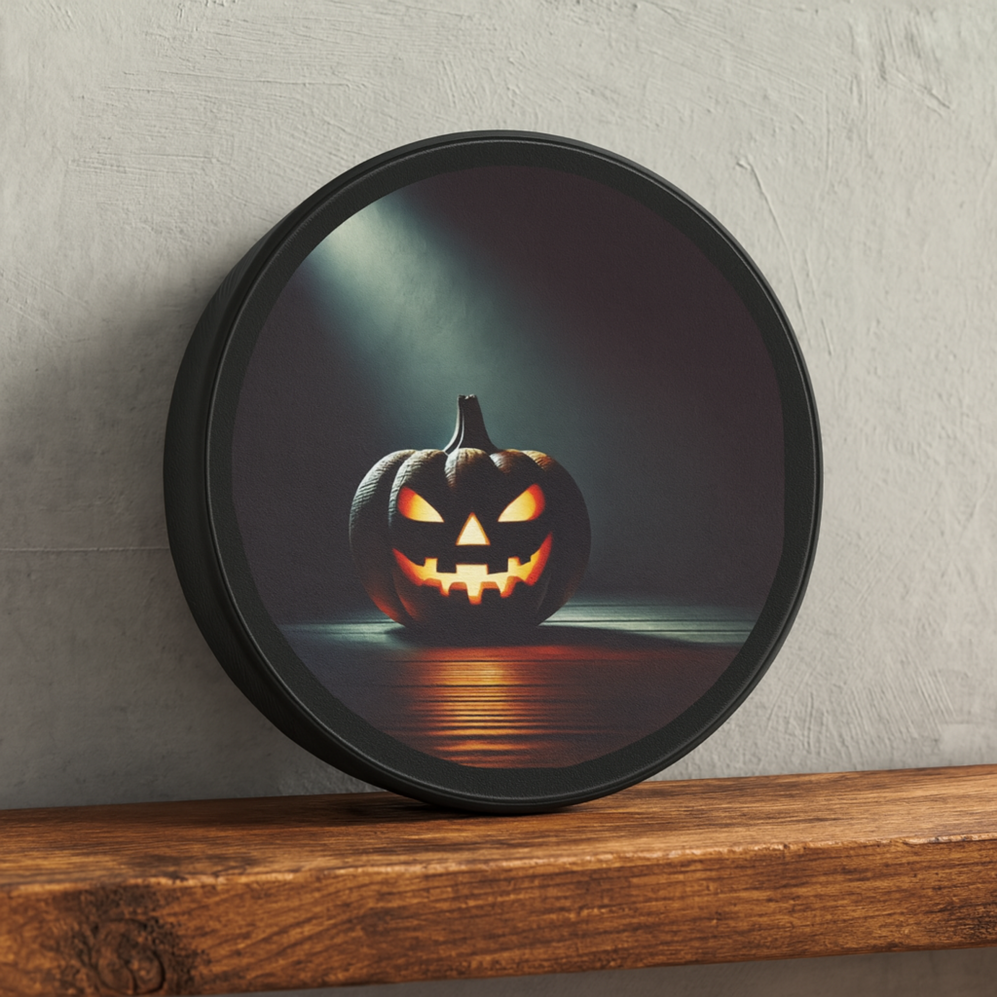 Jack O Lantern Hockey Puck Regulation 6 oz Rubber Spooky Pumpkin Ice Rink Design Halloween Unique Gift for Players and Fans product thumbnail image Jack O Lantern Hockey Puck Regulation 6 oz Rubber Spooky Pumpkin Ice Rink Design Halloween Unique Gift for Players and Fans product thumbnail image