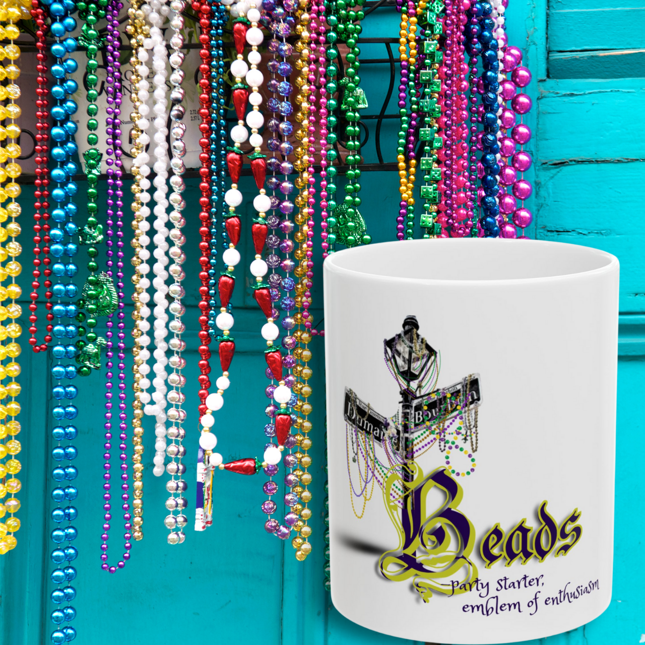 ZEAUXDIAC Beads Mug | Celestial Astrology &amp; New Orleans Art Party Starter Ceramic Mug - Fun Gift for Celebration, Mardi Gras, Birthday, Coffee Lover, Novelty Drinkware product thumbnail image