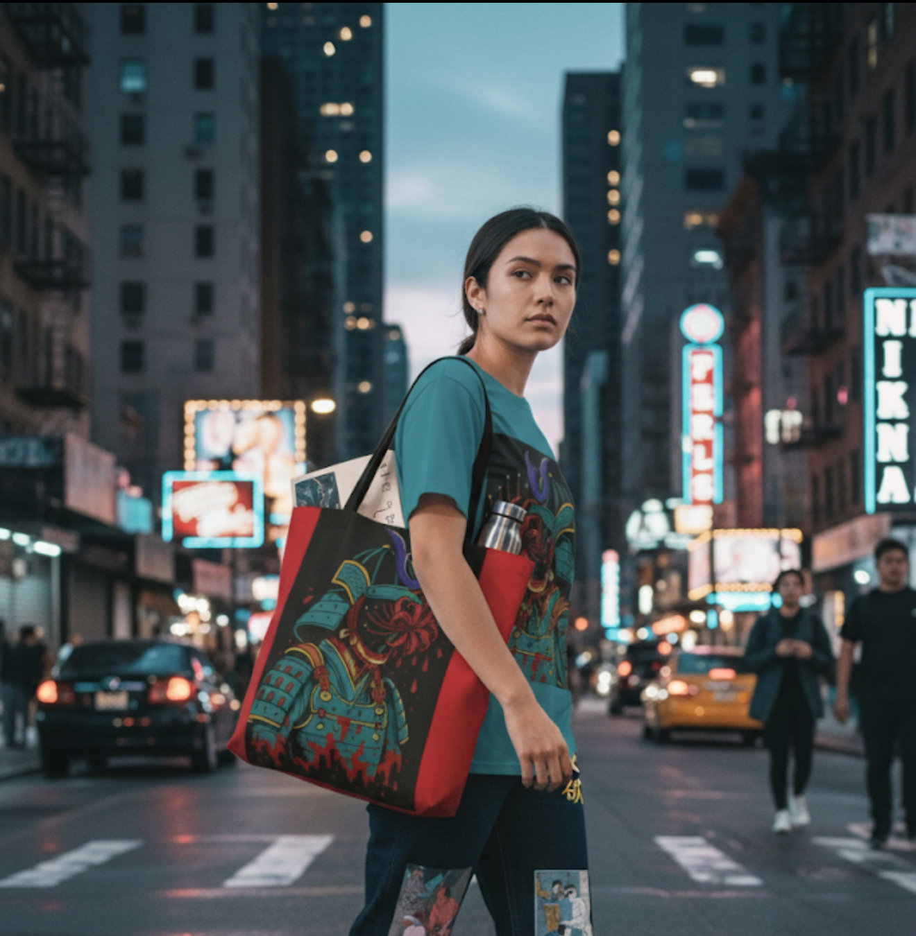 see no evil Samurai Tote Bag, AOP, Unique Gift for Anime Lovers, Stylish Shopping Bag, Perfect for Casual Outings, Red and Bold Design