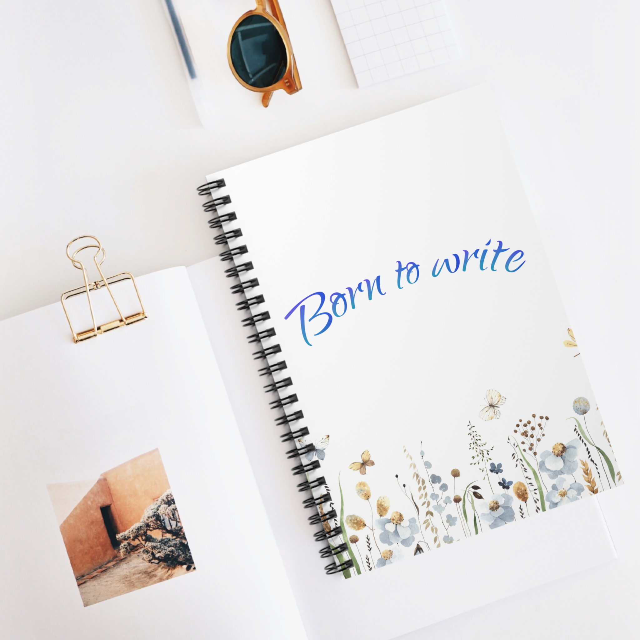 6x8in Spiral Notebook - "Born to Write" with Floral Pattern - 118 pages product thumbnail image 6x8in Spiral Notebook - "Born to Write" with Floral Pattern - 118 pages product thumbnail image