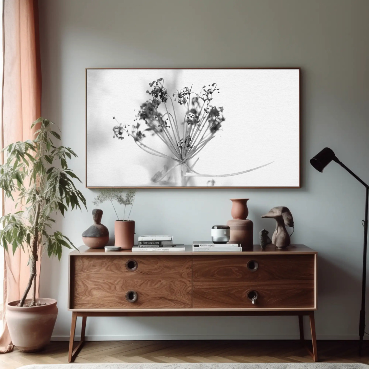 Elegant Black and White Flower Art Print, Framed Wall Decor, Botanical Home Decor, Minimalist Artwork, Gift for Nature Lovers product thumbnail image