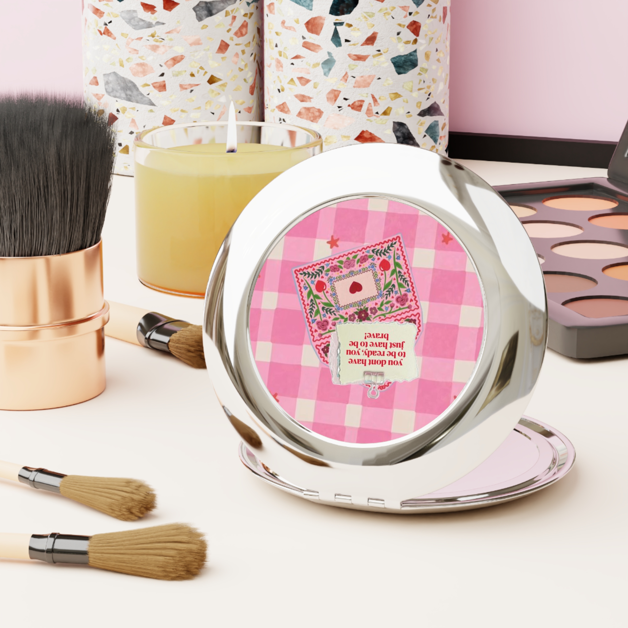 Personalized Compact Travel Mirror, Portable Set, Aesthetic Travel Accessory, Pocket Mirror, Stylish Cosmetic, Traveler Essentials, Gift for Her