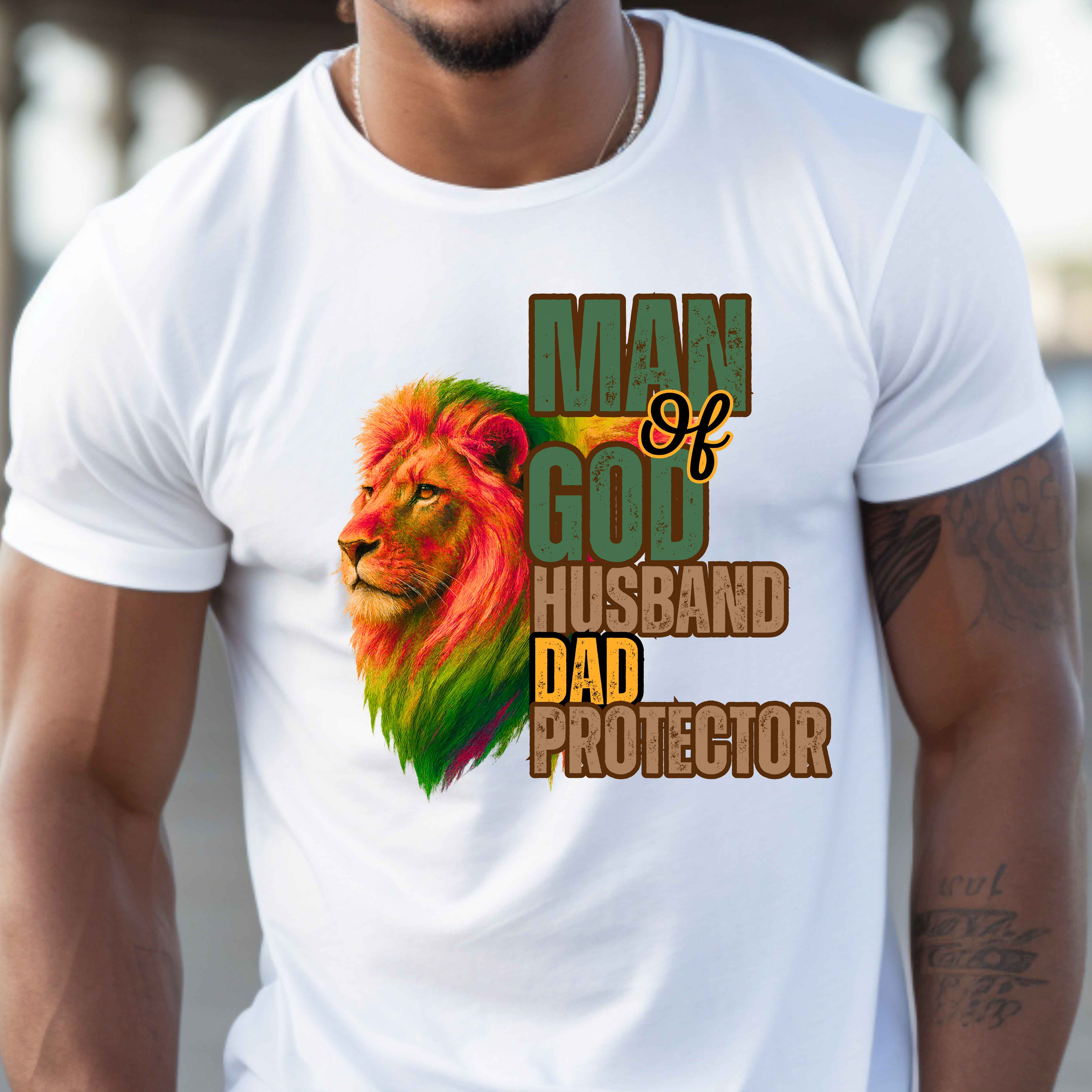 "Man of God, Husband, Father, Protector" Christian Men’s Graphic T-Shirt – Lead with Faith, Live with Purpose product thumbnail image "Man of God, Husband, Father, Protector" Christian Men’s Graphic T-Shirt – Lead with Faith, Live with Purpose product thumbnail image