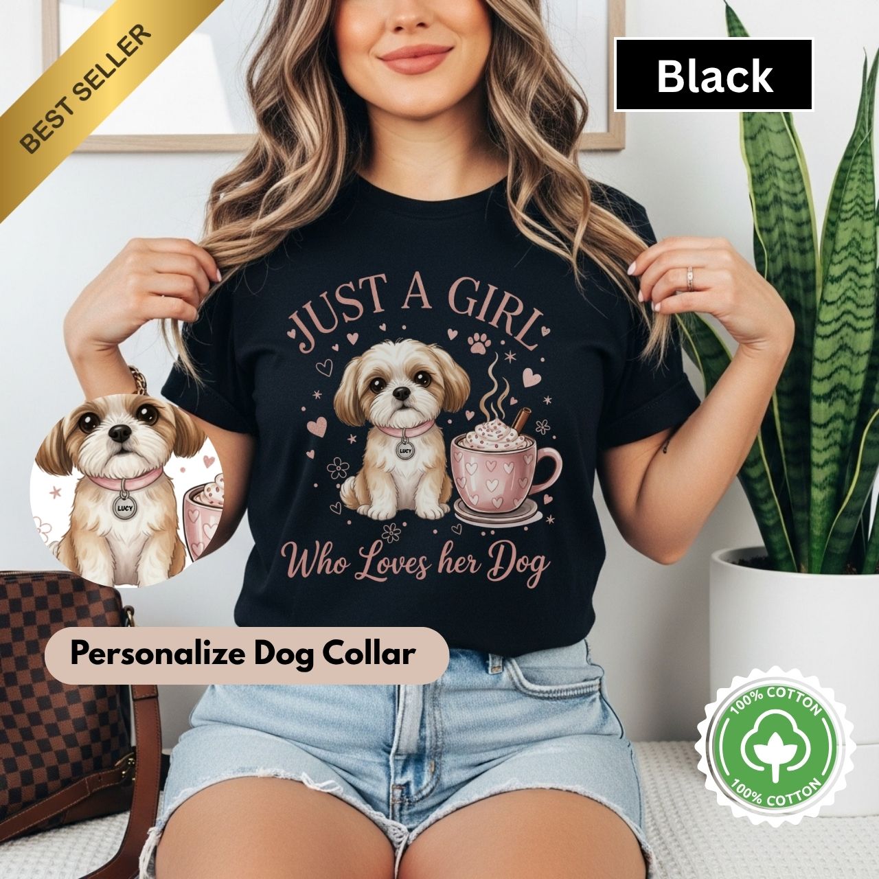 Personalized Shih Tzu Dog Mom Shirt Just a Girl Who Loves Her Dog T-Shirt, Dog Lover Gift, Animal Themed Tee, Pet Owner Apparel, Cute Casual Shirt, Birthday Gift Idea product thumbnail image