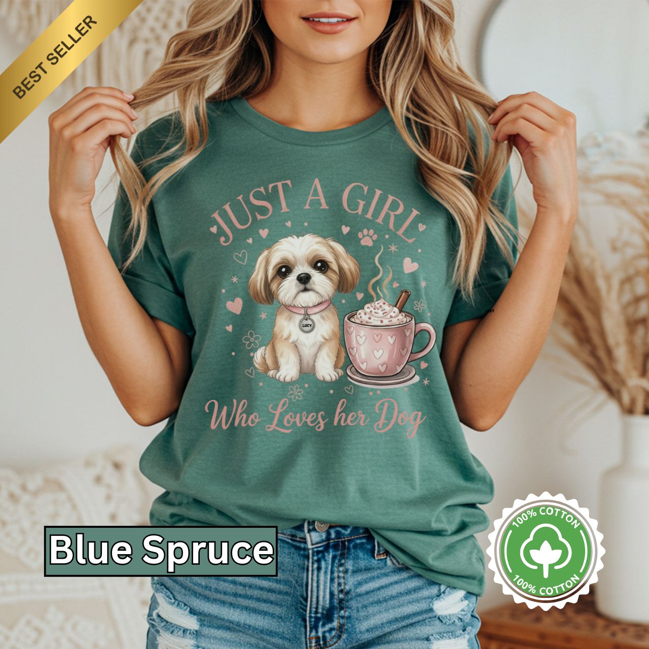 Personalized Shih Tzu Dog Mom Shirt Just a Girl Who Loves Her Dog T-Shirt, Dog Lover Gift, Animal Themed Tee, Pet Owner Apparel, Cute Casual Shirt, Birthday Gift Idea product thumbnail image
