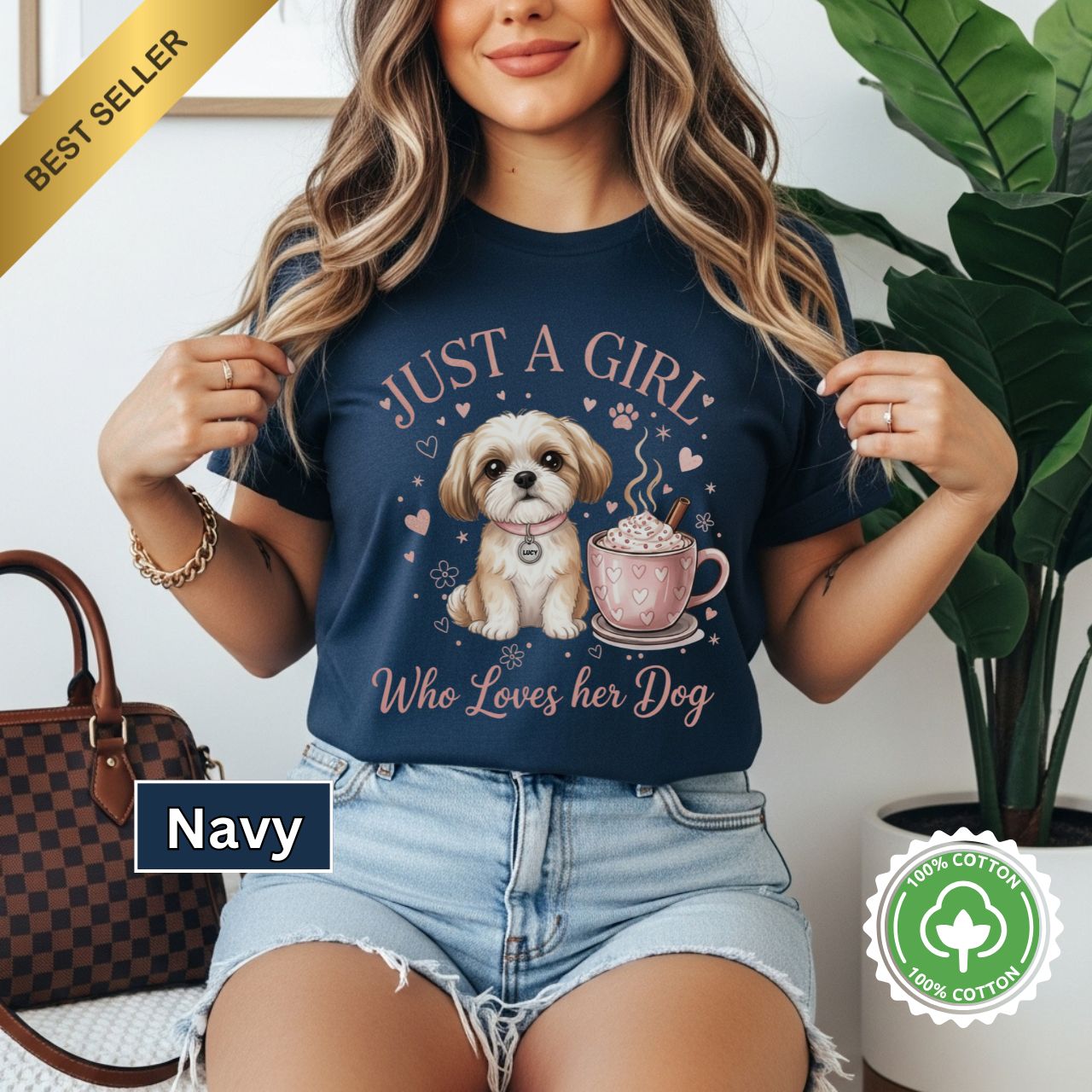 Personalized Shih Tzu Dog Mom Shirt Just a Girl Who Loves Her Dog T-Shirt, Dog Lover Gift, Animal Themed Tee, Pet Owner Apparel, Cute Casual Shirt, Birthday Gift Idea product thumbnail image