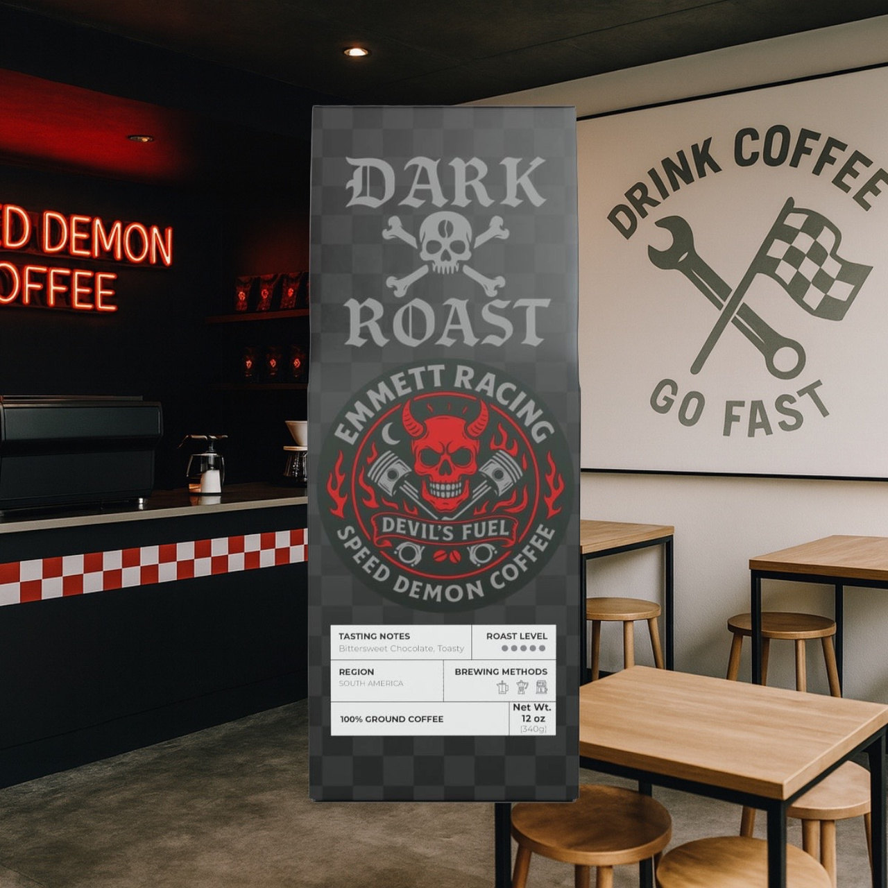 Devils Fuel (French Dark Roast) Emmett Racing’s Speed Demon Coffee product thumbnail image Devils Fuel (French Dark Roast) Emmett Racing’s Speed Demon Coffee product thumbnail image