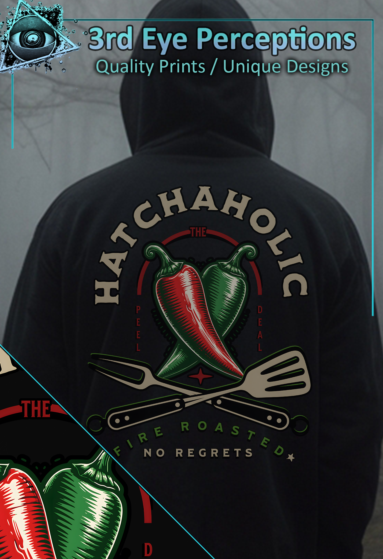 Hatchaholic Vintage Hatch Green Red Chile Funny BBQ Graphic | Back Print ( Unisex Heavy Blend™ Hooded ) product thumbnail image