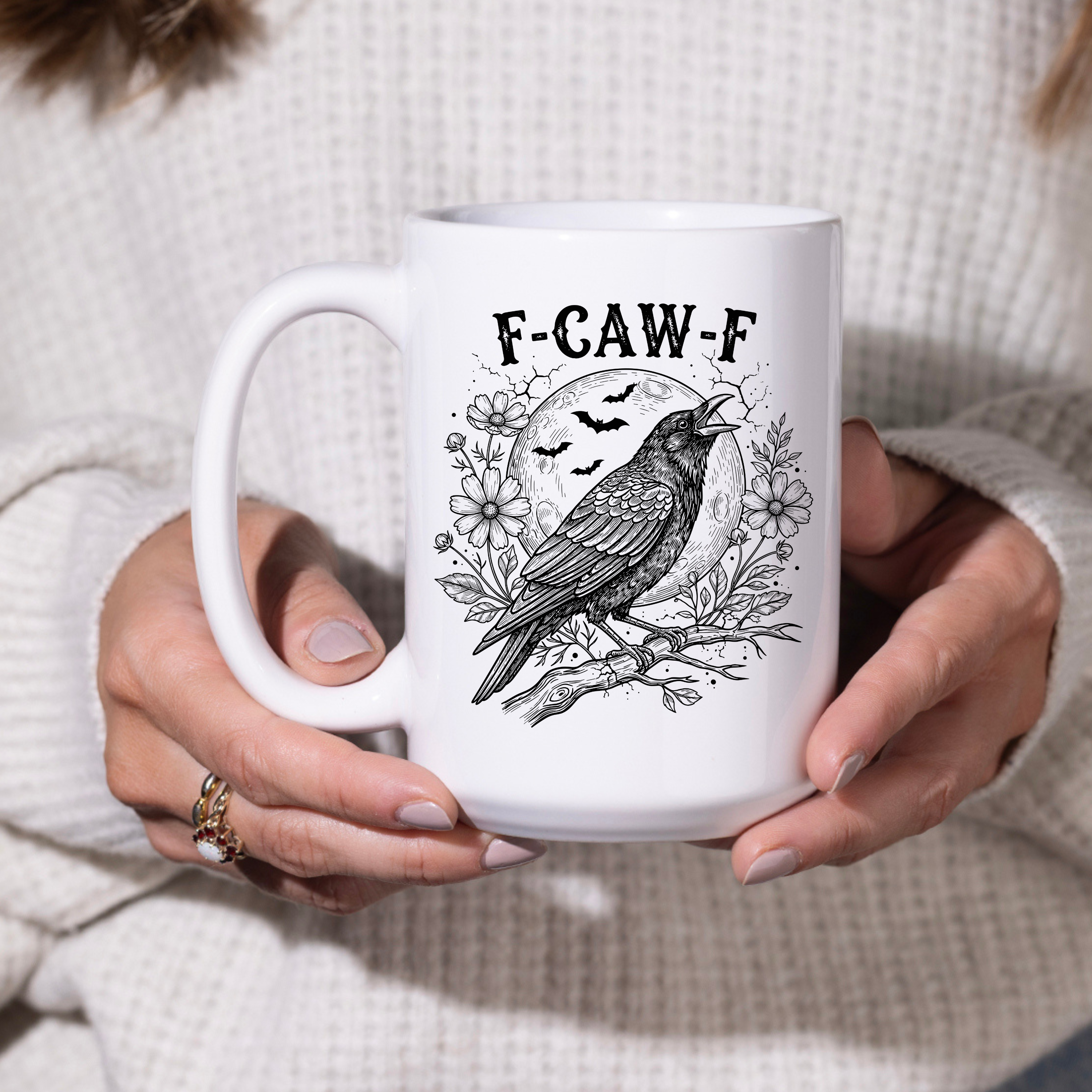 F-Caw-F Crow Mug - Funny Gothic Coffee Cup, Raven Lover Gift