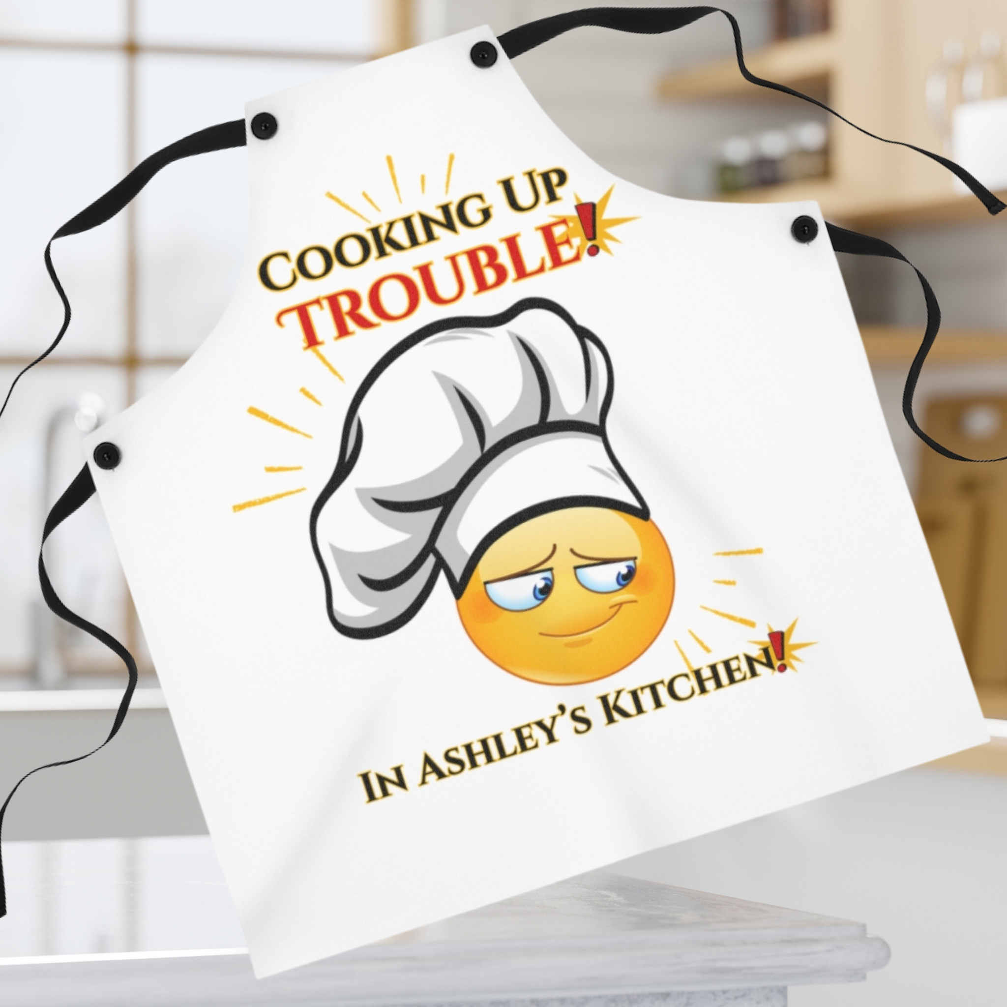 Apron - Cooking Up Trouble Chef's Apron with Trouble Emoji Apron - Cooking Up Trouble Chef's Apron with Trouble Emoji