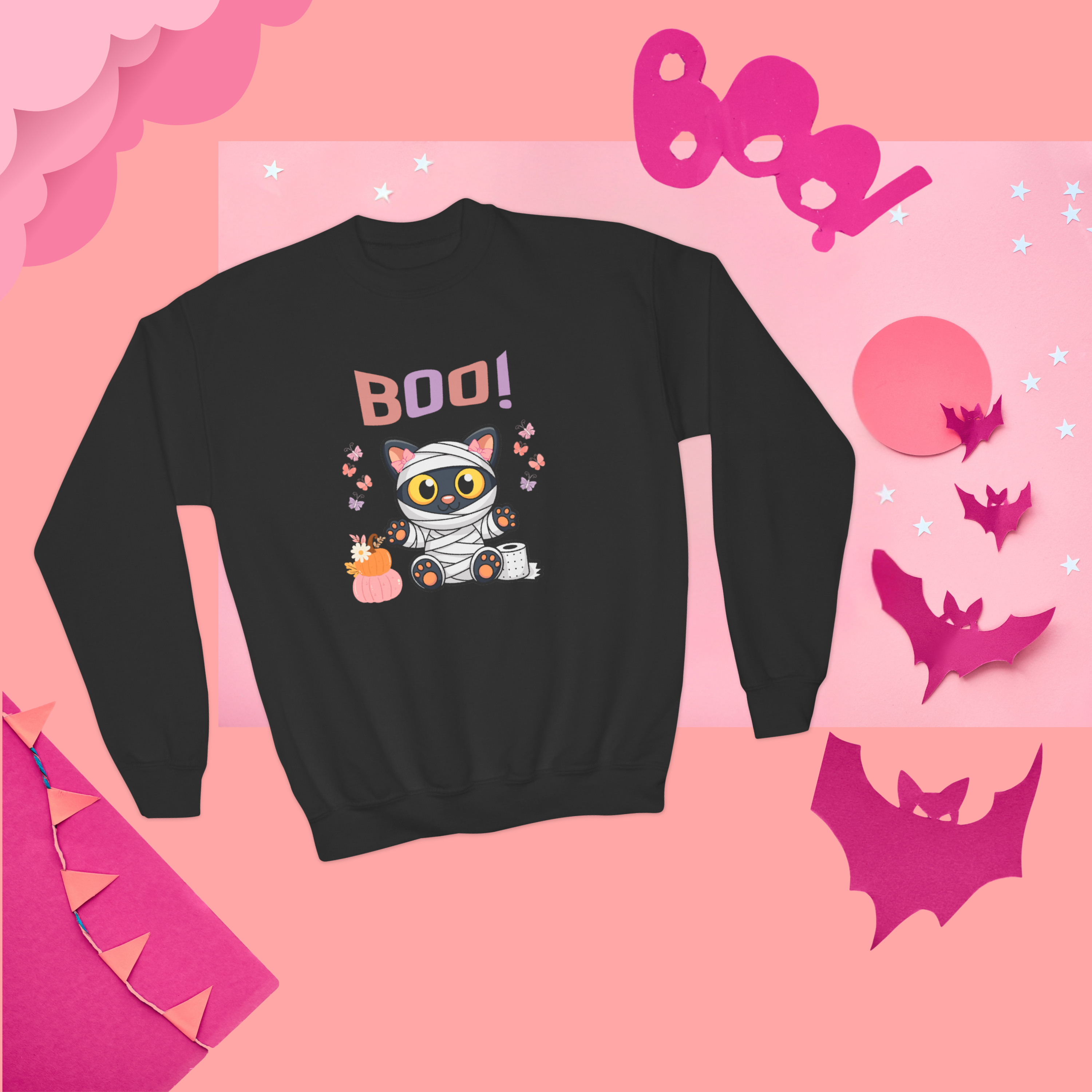 Cute Mummy Cat Halloween Sweatshirt – "Boo!" Black Cat Pullover, Fall Cozy Sweatshirt, Spooky Season Shirt, Halloween Gift product thumbnail image Cute Mummy Cat Halloween Sweatshirt – "Boo!" Black Cat Pullover, Fall Cozy Sweatshirt, Spooky Season Shirt, Halloween Gift product thumbnail image