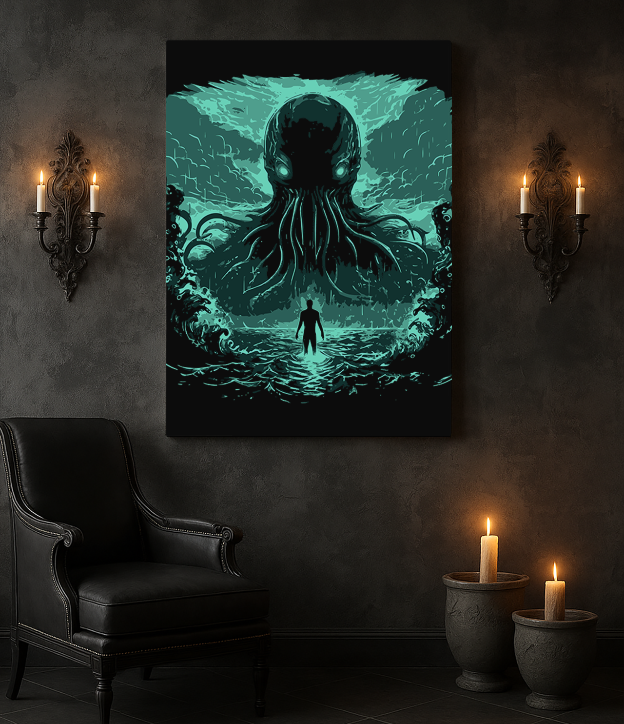 Premium Canvas | Vintage Cthulhu Cryptid Monster Lovecraft Horror Graphic Teal | Ready To Hang product thumbnail image Premium Canvas | Vintage Cthulhu Cryptid Monster Lovecraft Horror Graphic Teal | Ready To Hang product thumbnail image