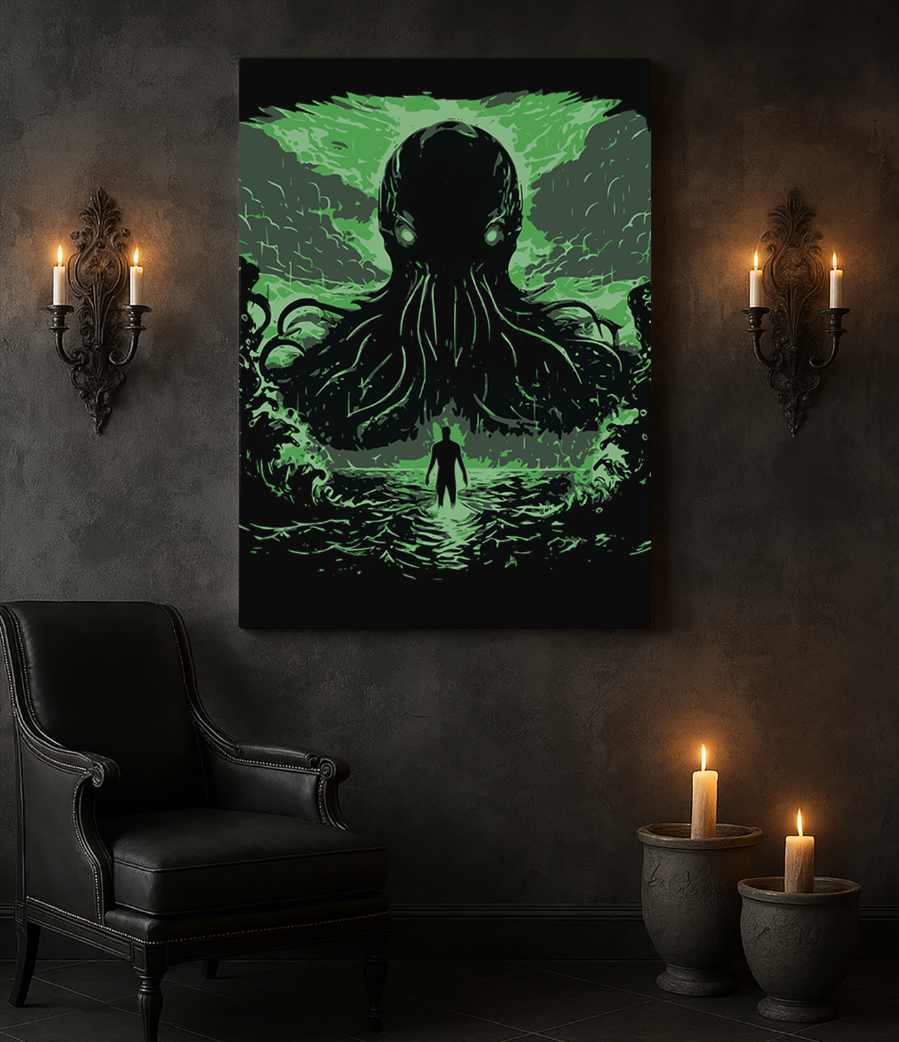 Premium Canvas | Vintage Cthulhu Cryptid Monster Lovecraft Horror Graphic Green | Ready To Hang product thumbnail image Premium Canvas | Vintage Cthulhu Cryptid Monster Lovecraft Horror Graphic Green | Ready To Hang product thumbnail image