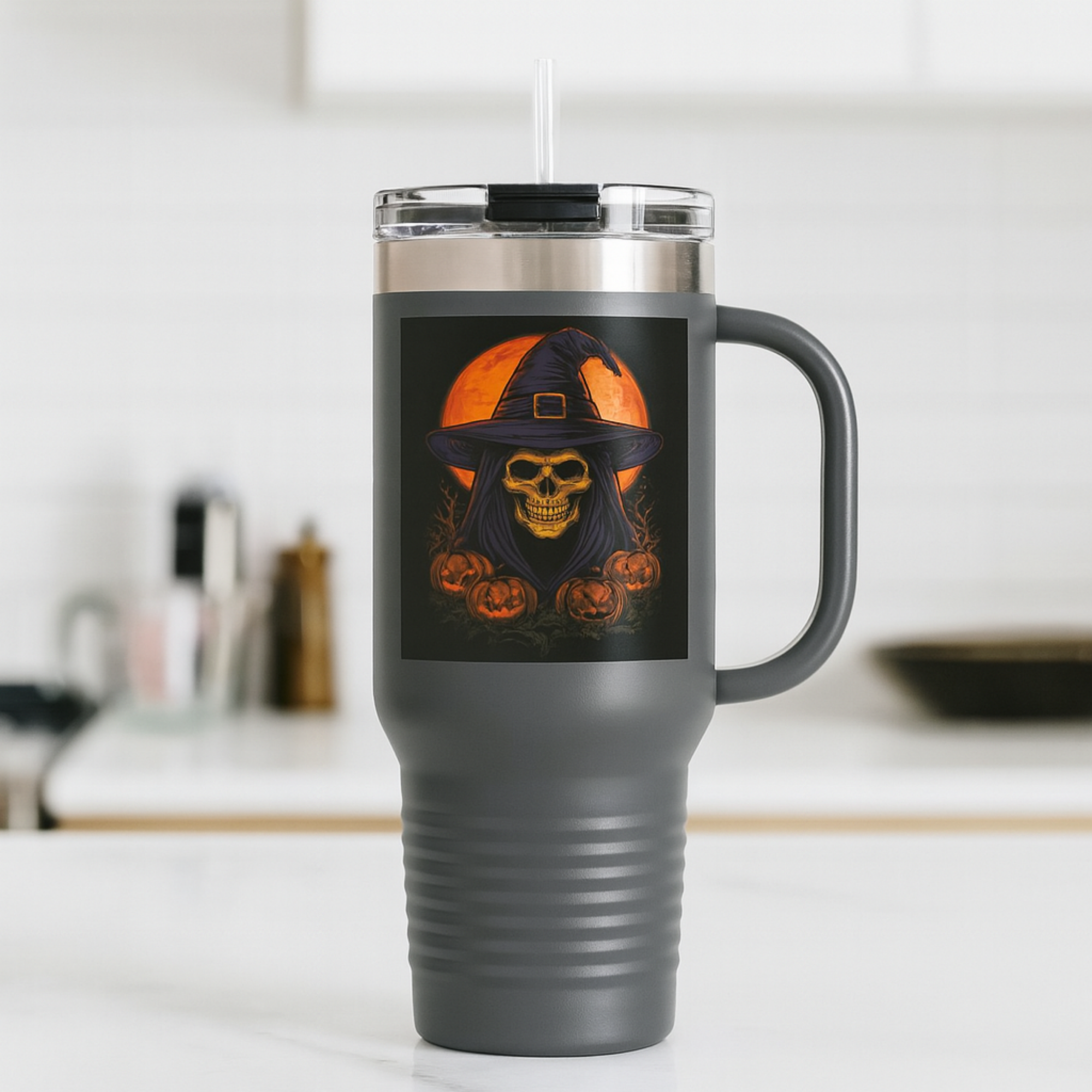 Spooky Skull 40oz Travel Mug | Halloween Witch Pumpkin Tumbler | Insulated Stainless Steel Mug with Handle | Gothic Gift for Him or Her product thumbnail image Spooky Skull 40oz Travel Mug | Halloween Witch Pumpkin Tumbler | Insulated Stainless Steel Mug with Handle | Gothic Gift for Him or Her product thumbnail image