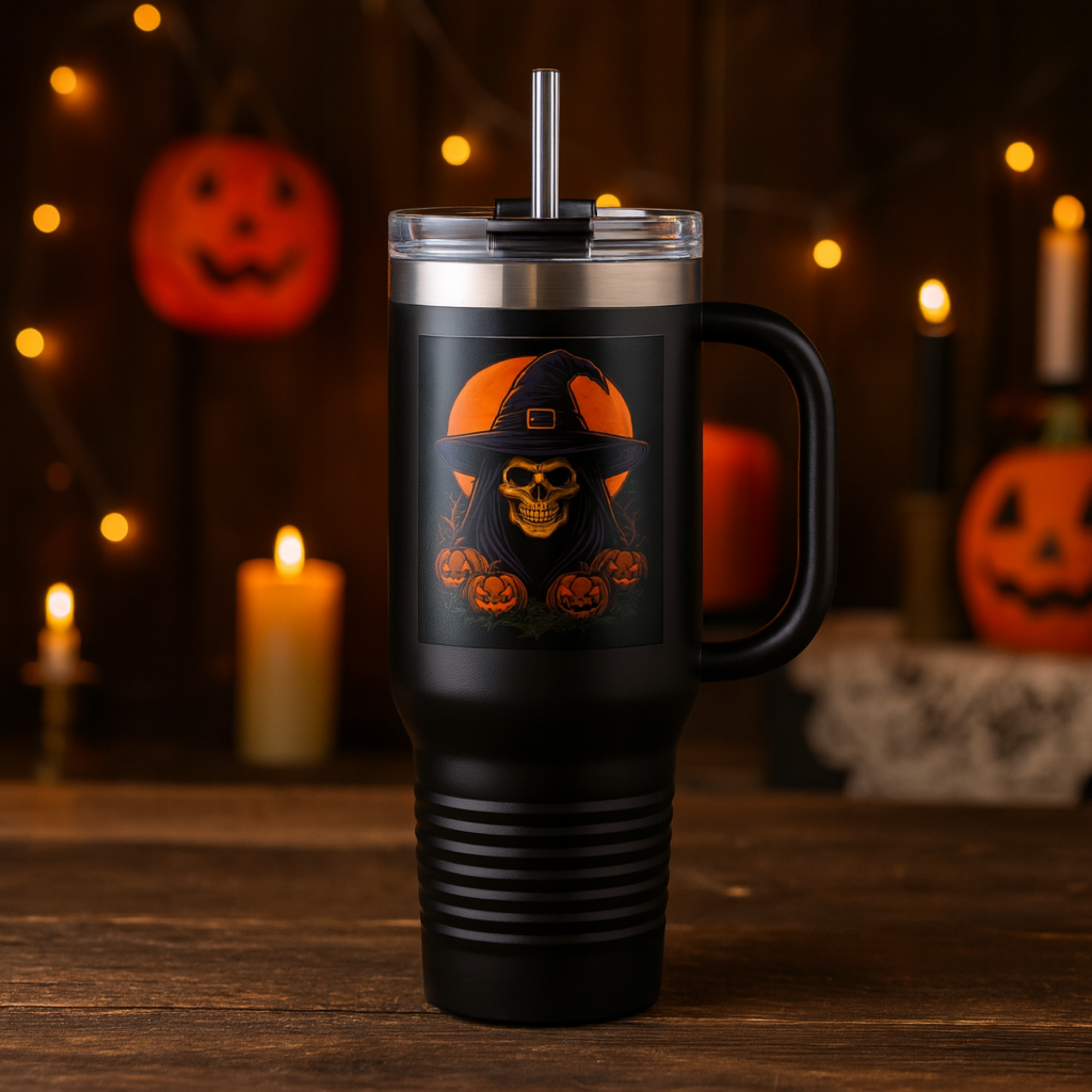 Spooky Skull 40oz Travel Mug | Halloween Witch Pumpkin Tumbler | Insulated Stainless Steel Mug with Handle | Gothic Gift for Him or Her product thumbnail image Spooky Skull 40oz Travel Mug | Halloween Witch Pumpkin Tumbler | Insulated Stainless Steel Mug with Handle | Gothic Gift for Him or Her product thumbnail image