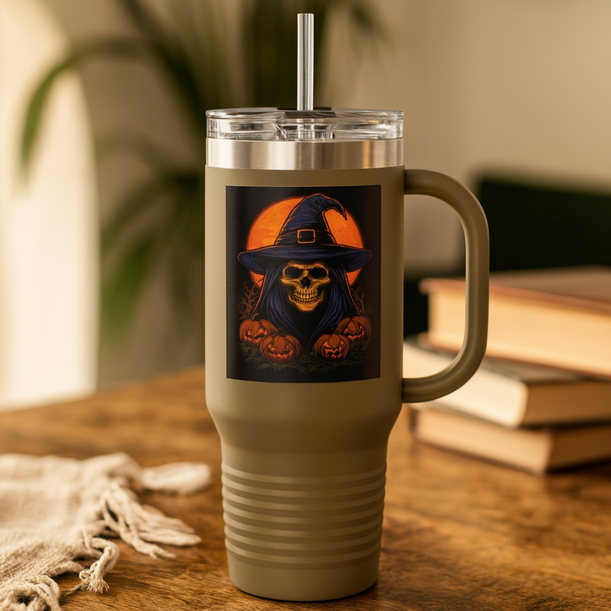 Spooky Skull 40oz Travel Mug | Halloween Witch Pumpkin Tumbler | Insulated Stainless Steel Mug with Handle | Gothic Gift for Him or Her product thumbnail image Spooky Skull 40oz Travel Mug | Halloween Witch Pumpkin Tumbler | Insulated Stainless Steel Mug with Handle | Gothic Gift for Him or Her product thumbnail image